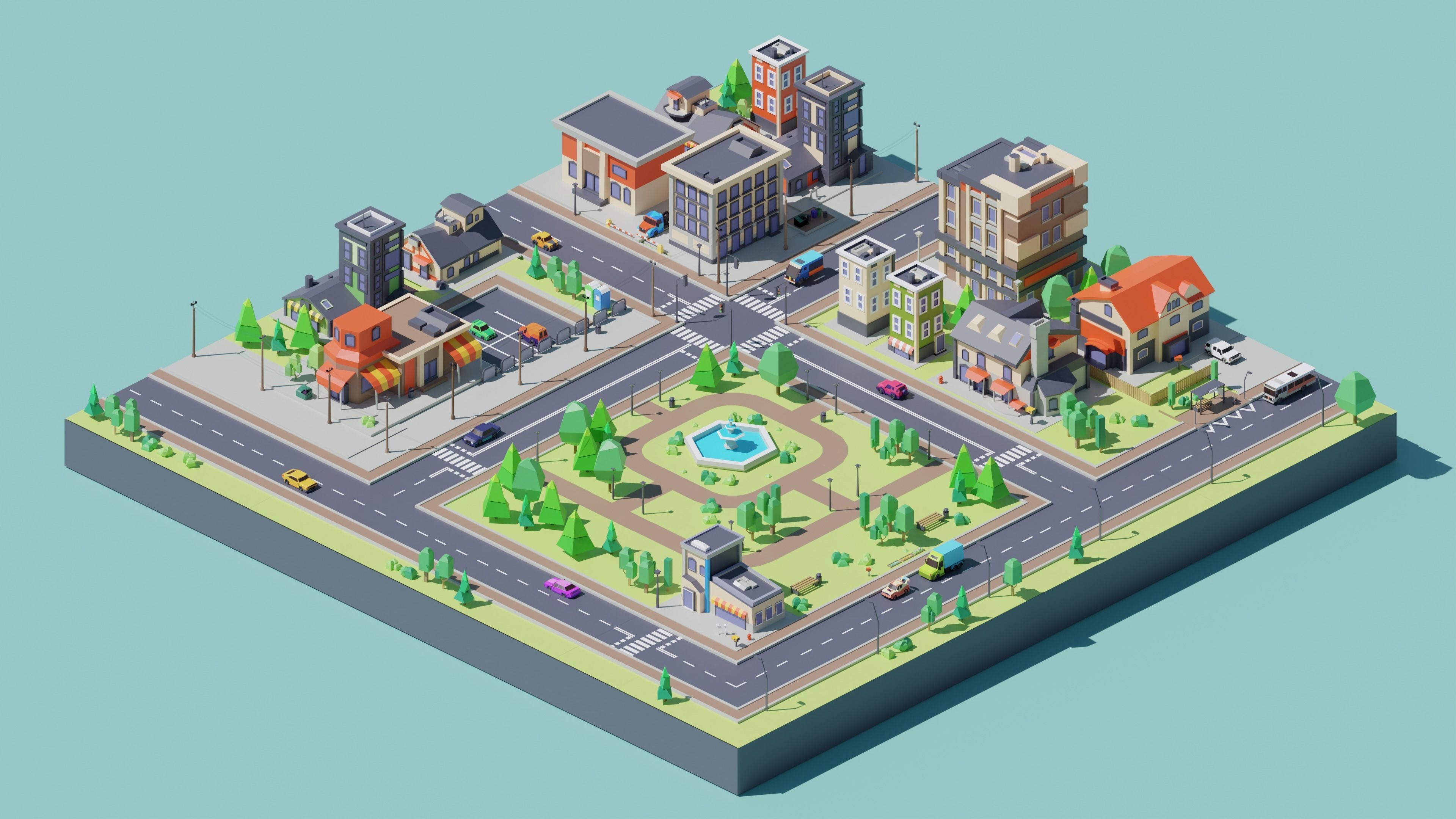 Low Poly City Asset Low-poly 3D model_2
