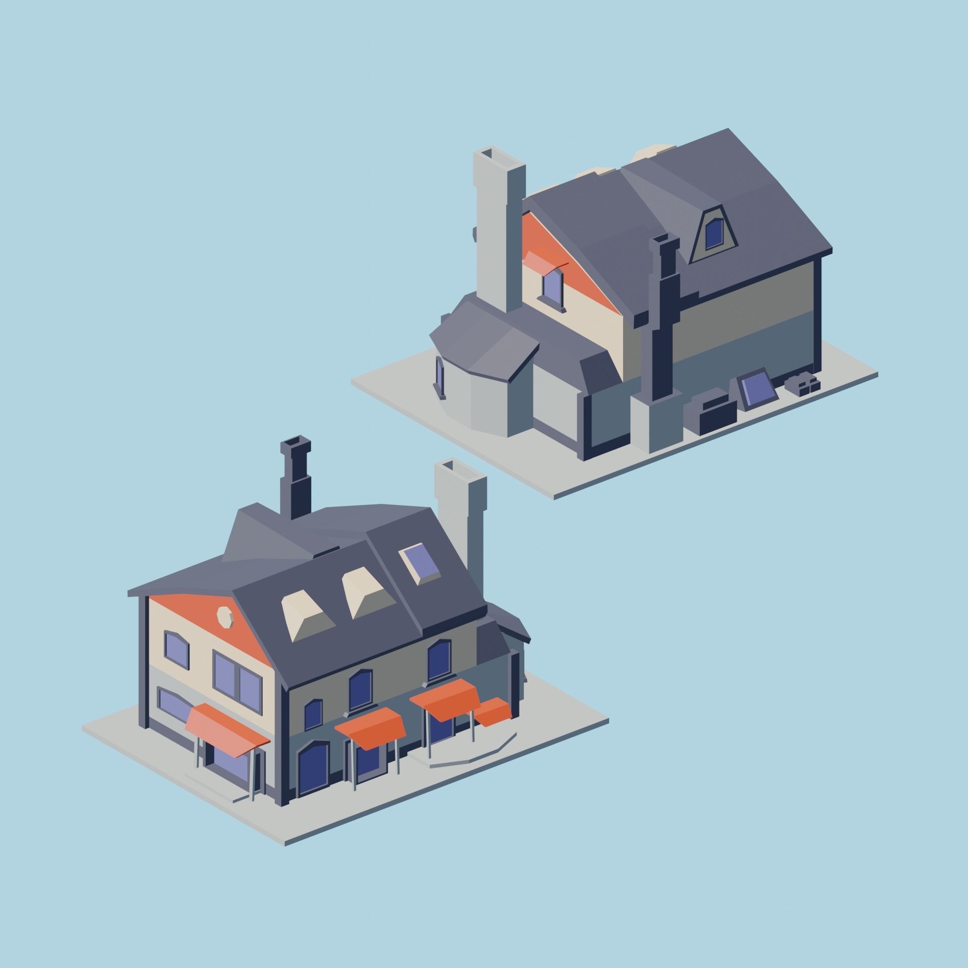Low Poly City Asset Low-poly 3D model_4