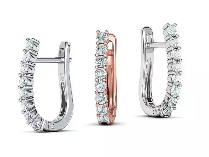 Diamond Earrings 2mm stones 8gems Huggie Earrings 3D print model