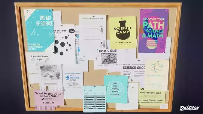 HIGH SCHOOL CLASSROOM - Cork Board 01 - LOW POLY Low-poly 3D model