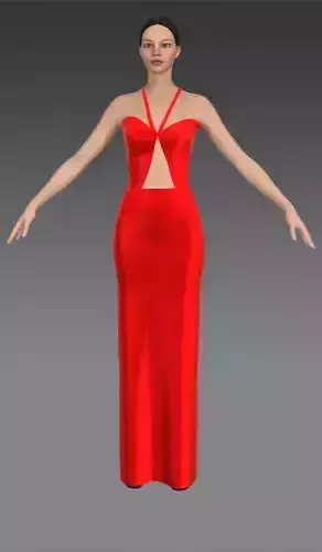 halter neck  dress red silk Low-poly 3D model