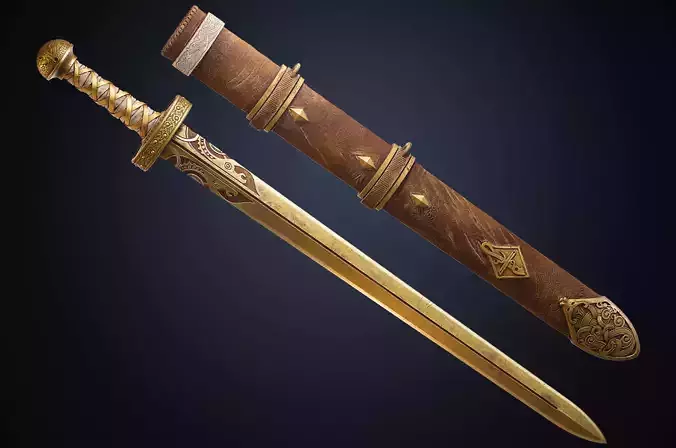 Viking style two-handed sword Hofand sword PBR Material model 3D model
