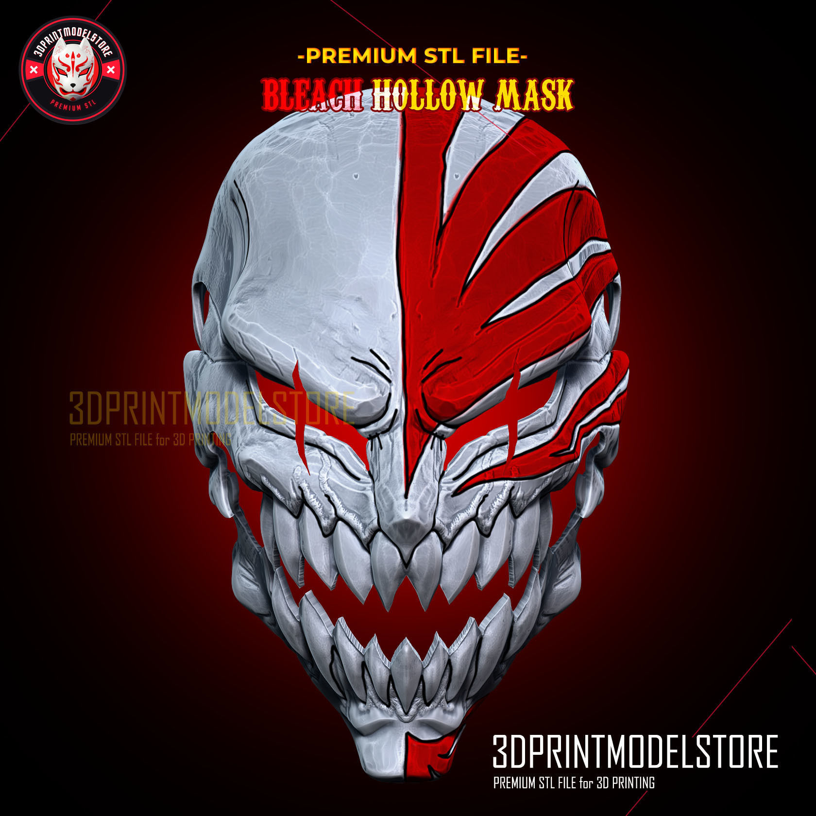 Bleach Ichigo Hollow Mask - Movable Jaw - Anime Cosplay 3D print model_3