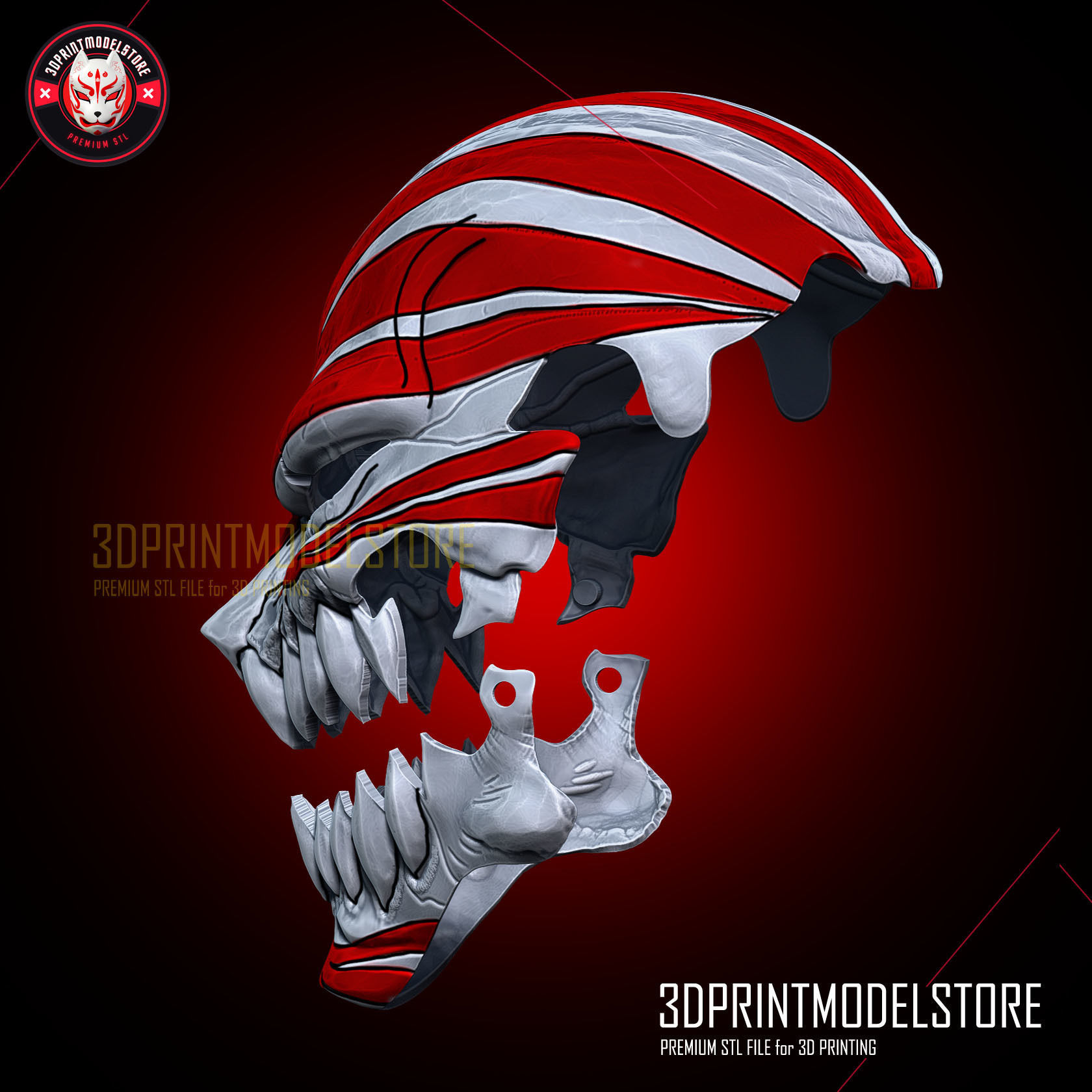 Bleach Ichigo Hollow Mask - Movable Jaw - Anime Cosplay 3D print model_4