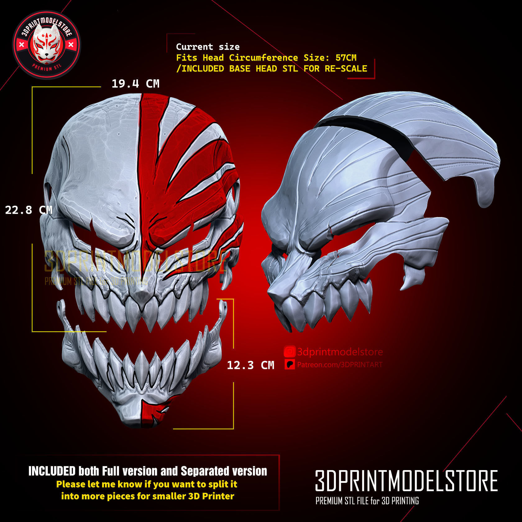 Bleach Ichigo Hollow Mask - Movable Jaw - Anime Cosplay 3D print model_5