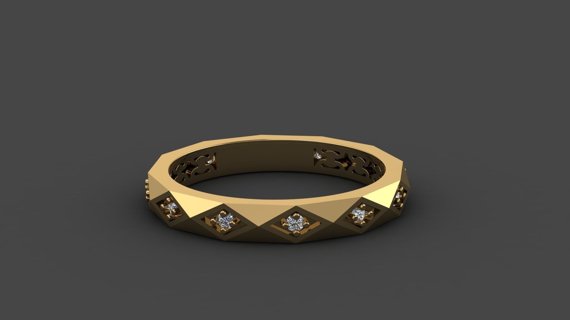 Facet ring 3D print model_2