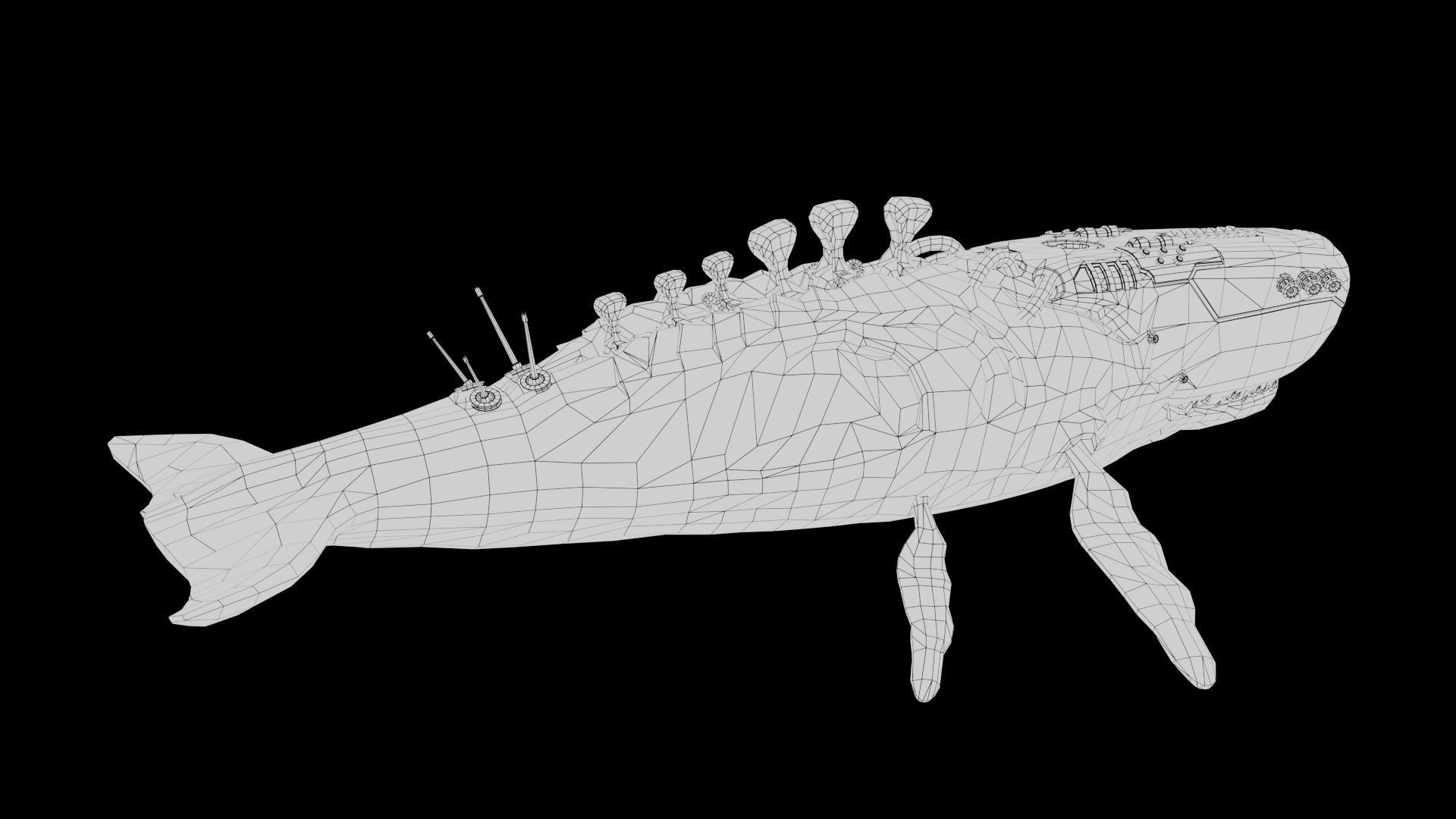 Biomechanical Whale Low-poly 3D model_4