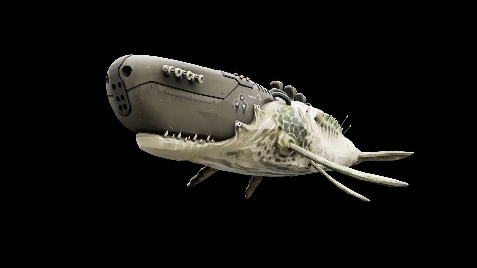 Biomechanical Whale Low-poly 3D model_2