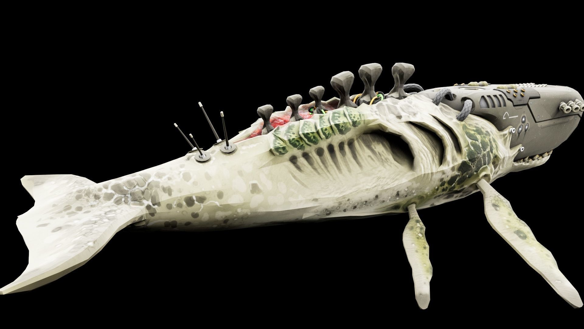 Biomechanical Whale Low-poly 3D model_3