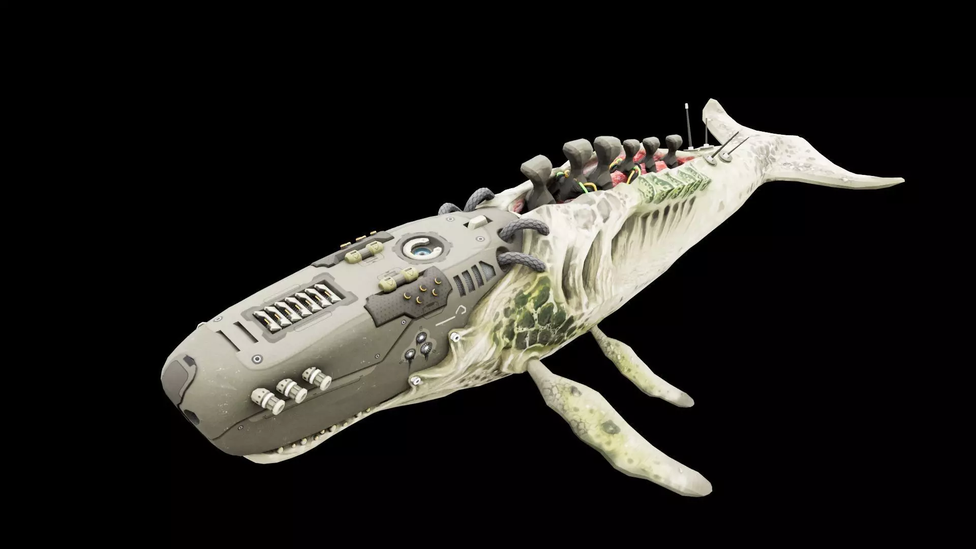 Biomechanical Whale Low-poly 3D model_0