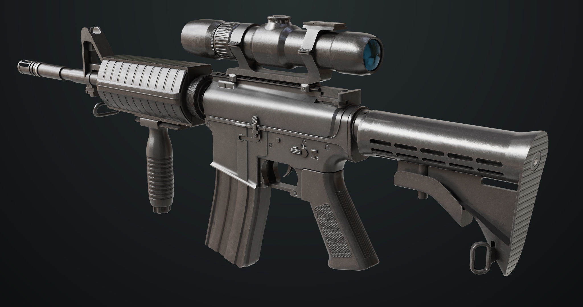 Machine Gun 09 Black All PBR Unity UE Textures Low-poly 3D model_35
