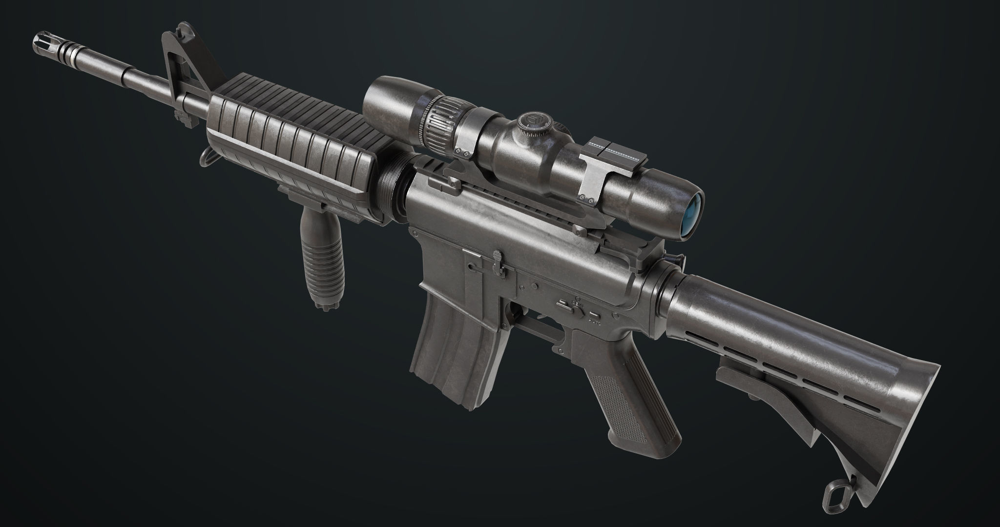 Machine Gun 09 Black All PBR Unity UE Textures Low-poly 3D model_3