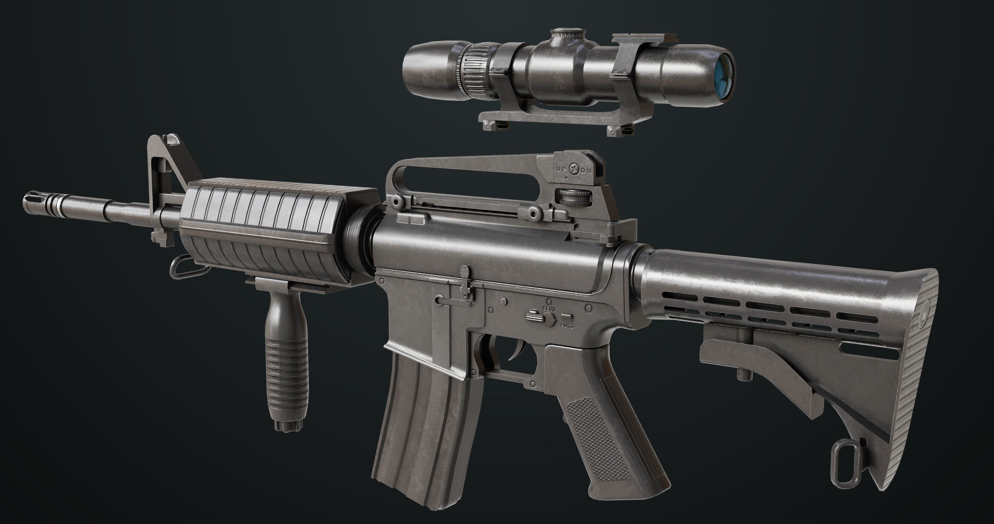 Machine Gun 09 Black All PBR Unity UE Textures Low-poly 3D model_10