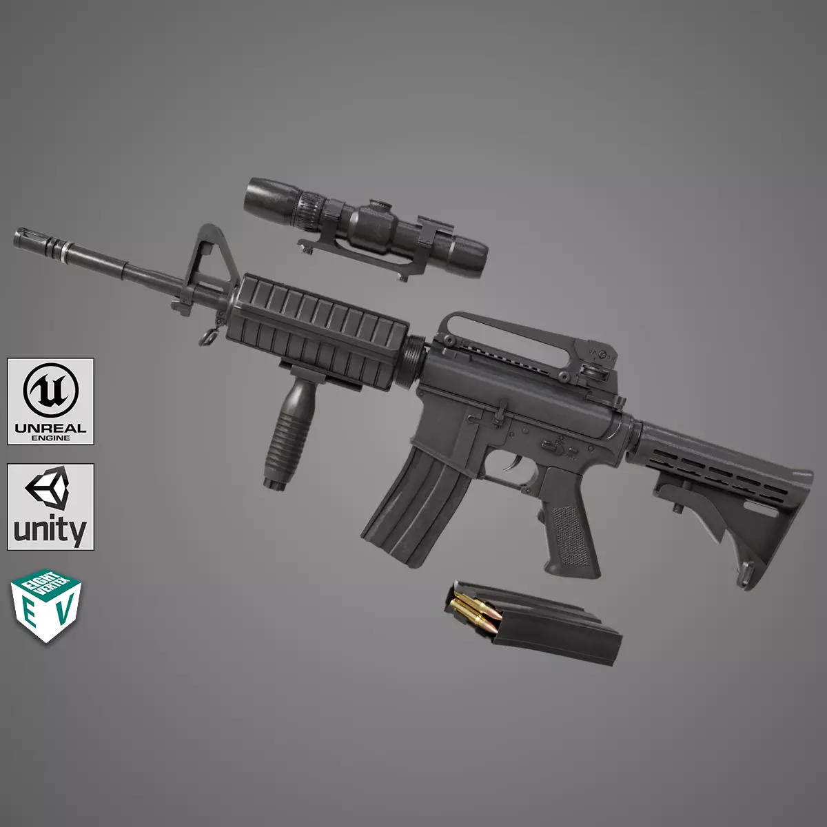 Machine Gun 09 Black All PBR Unity UE Textures Low-poly 3D model_0