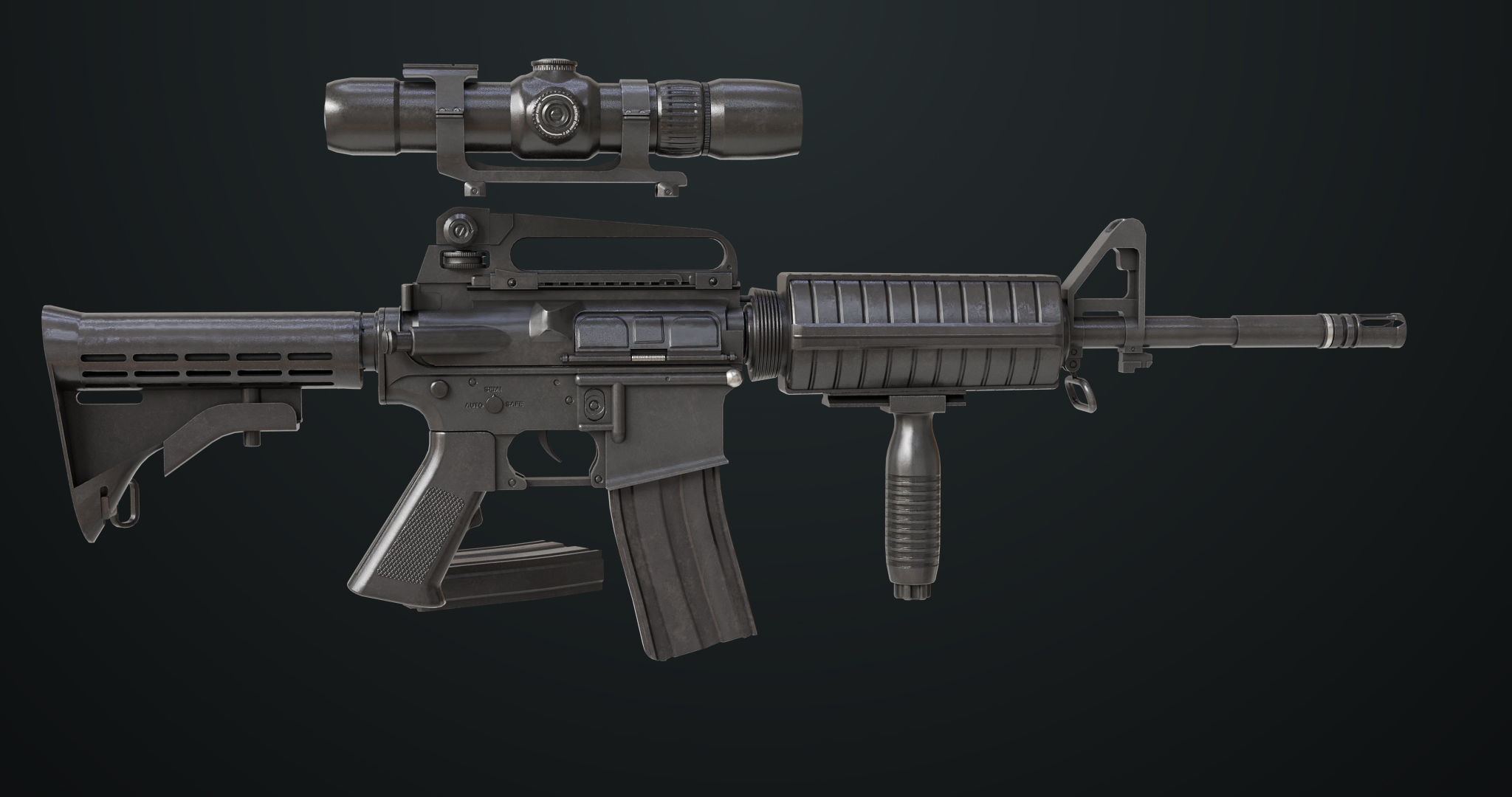 Machine Gun 09 Black All PBR Unity UE Textures Low-poly 3D model_7