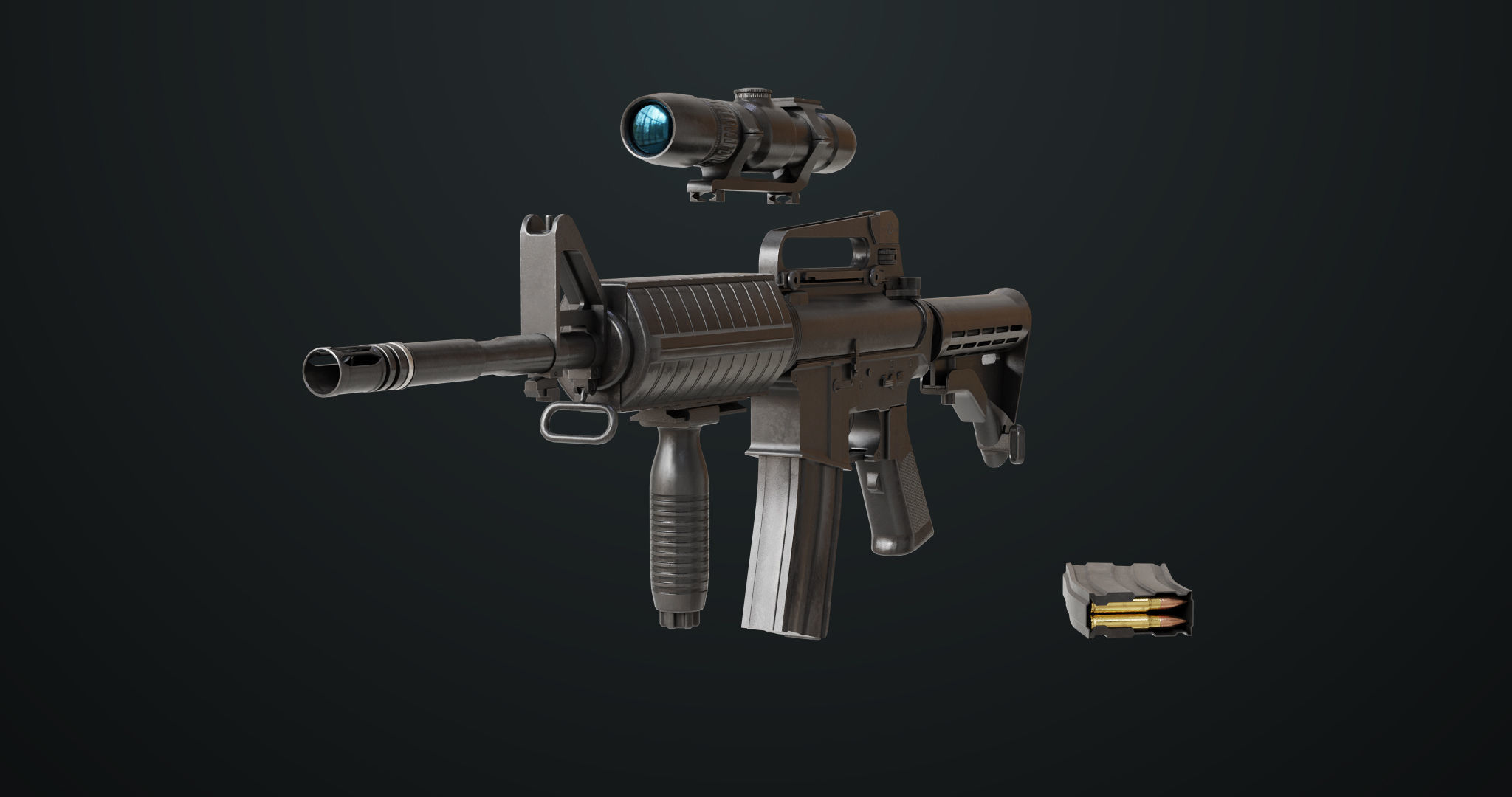 Machine Gun 09 Black All PBR Unity UE Textures Low-poly 3D model_2