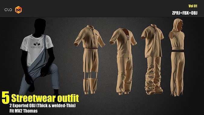 5 MEN STREETWEAR  VOL 01  Marvelous Designer OBJ FBX Low-poly 3D model