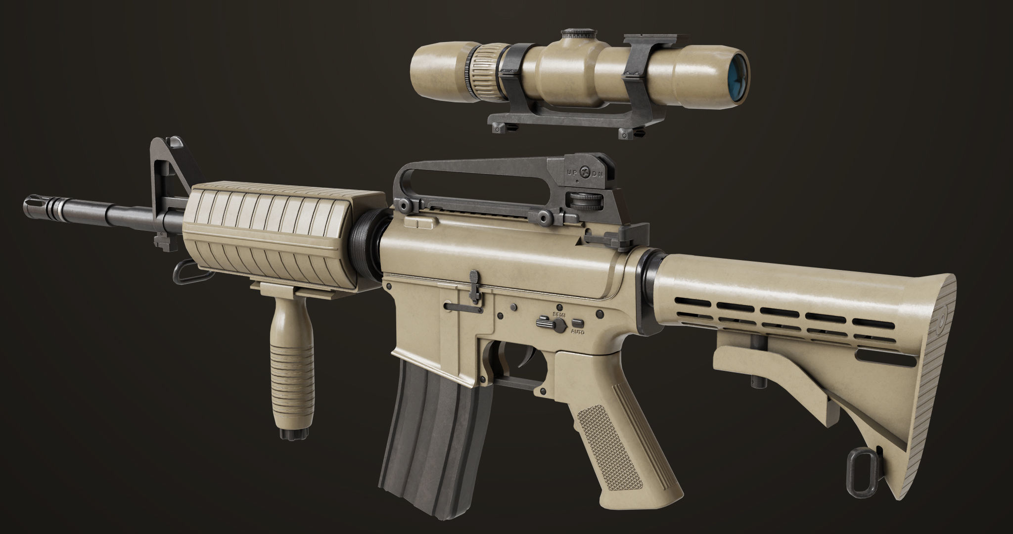 Machine Gun09 Brown All PBR unity UE Textures Low-poly 3D model_4