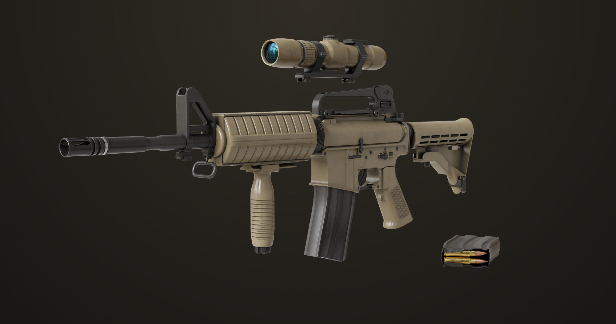 Machine Gun09 Brown All PBR unity UE Textures Low-poly 3D model_2