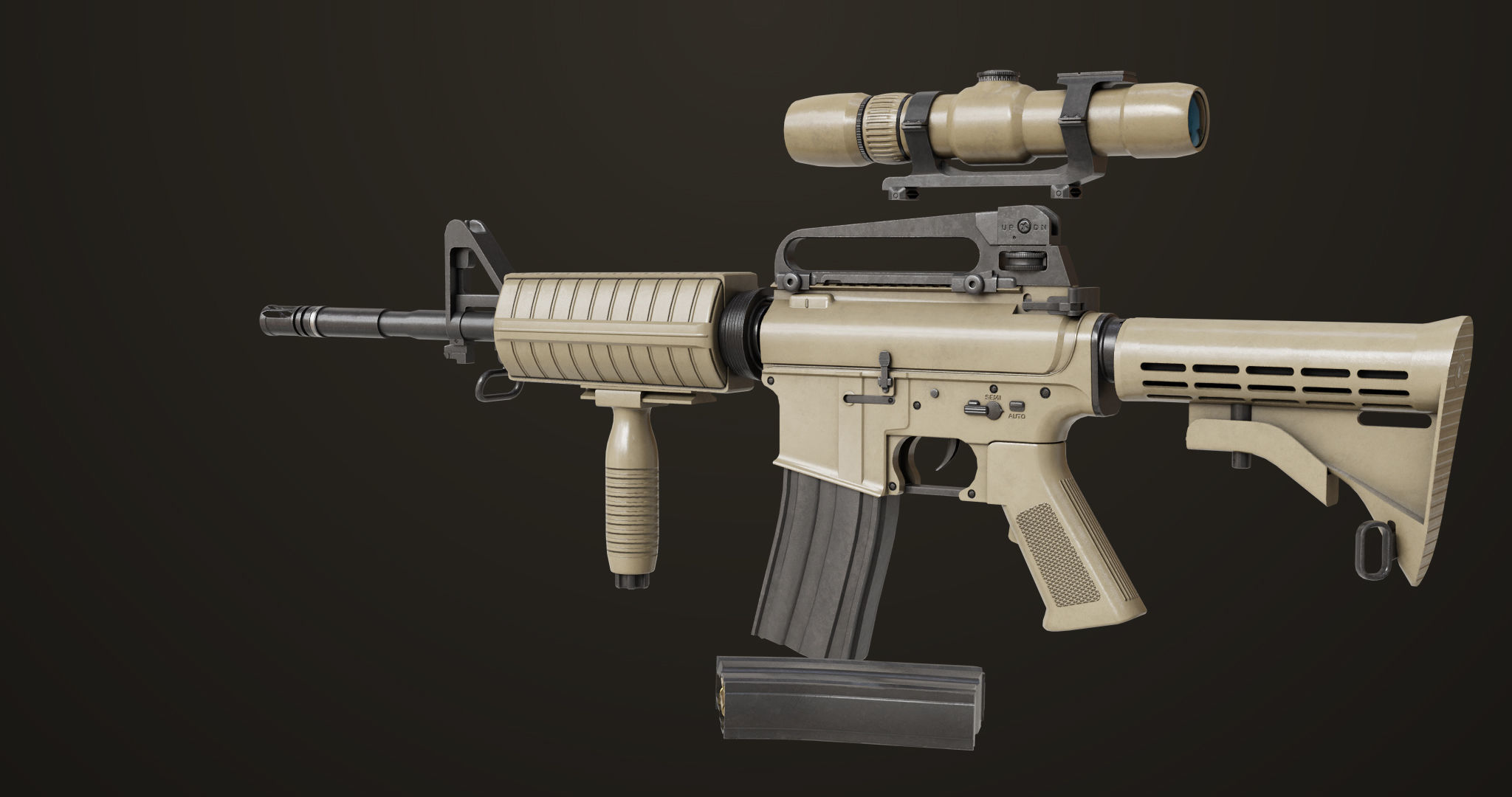 Machine Gun09 Brown All PBR unity UE Textures Low-poly 3D model_9