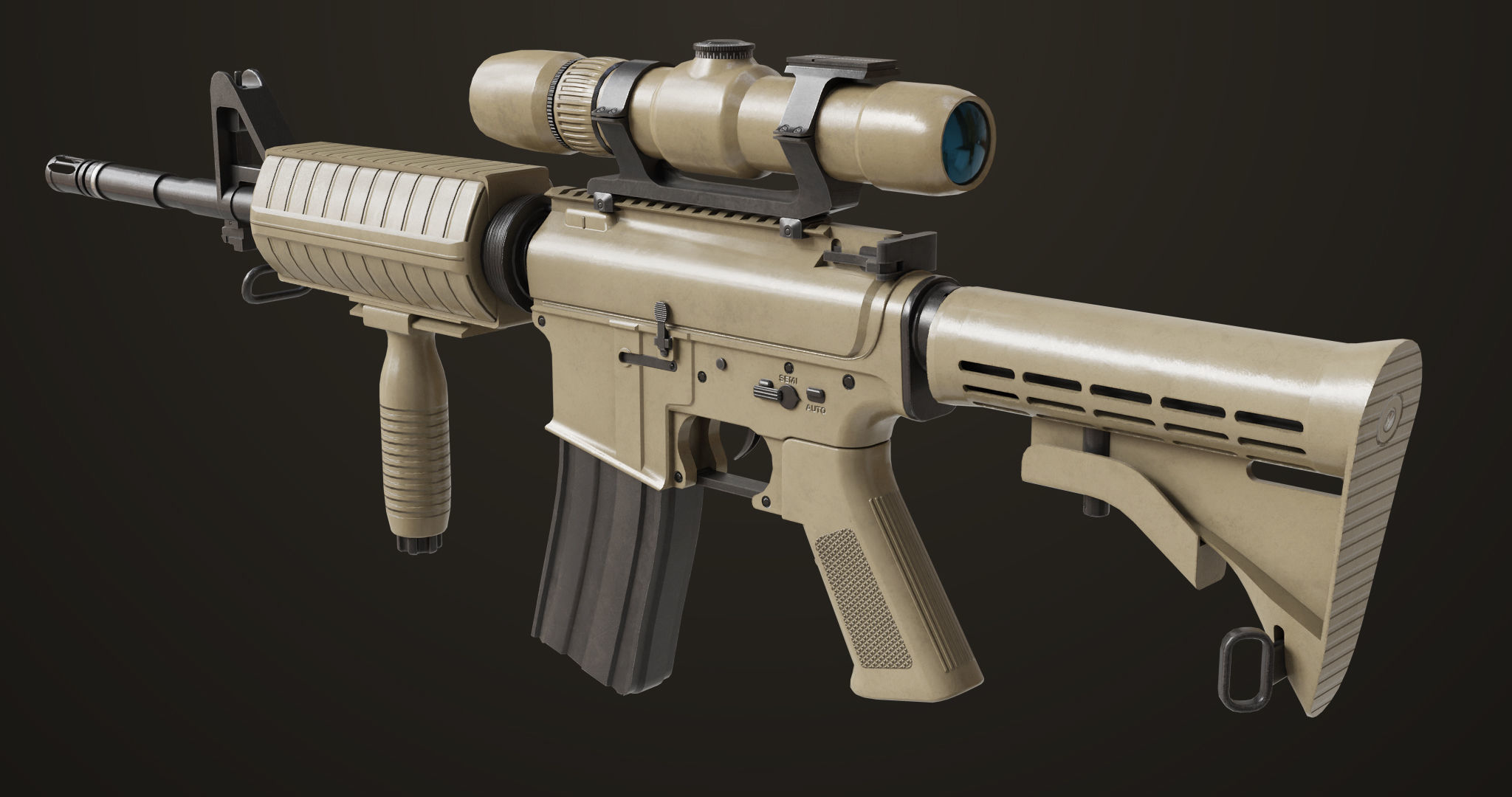 Machine Gun09 Brown All PBR unity UE Textures Low-poly 3D model_35