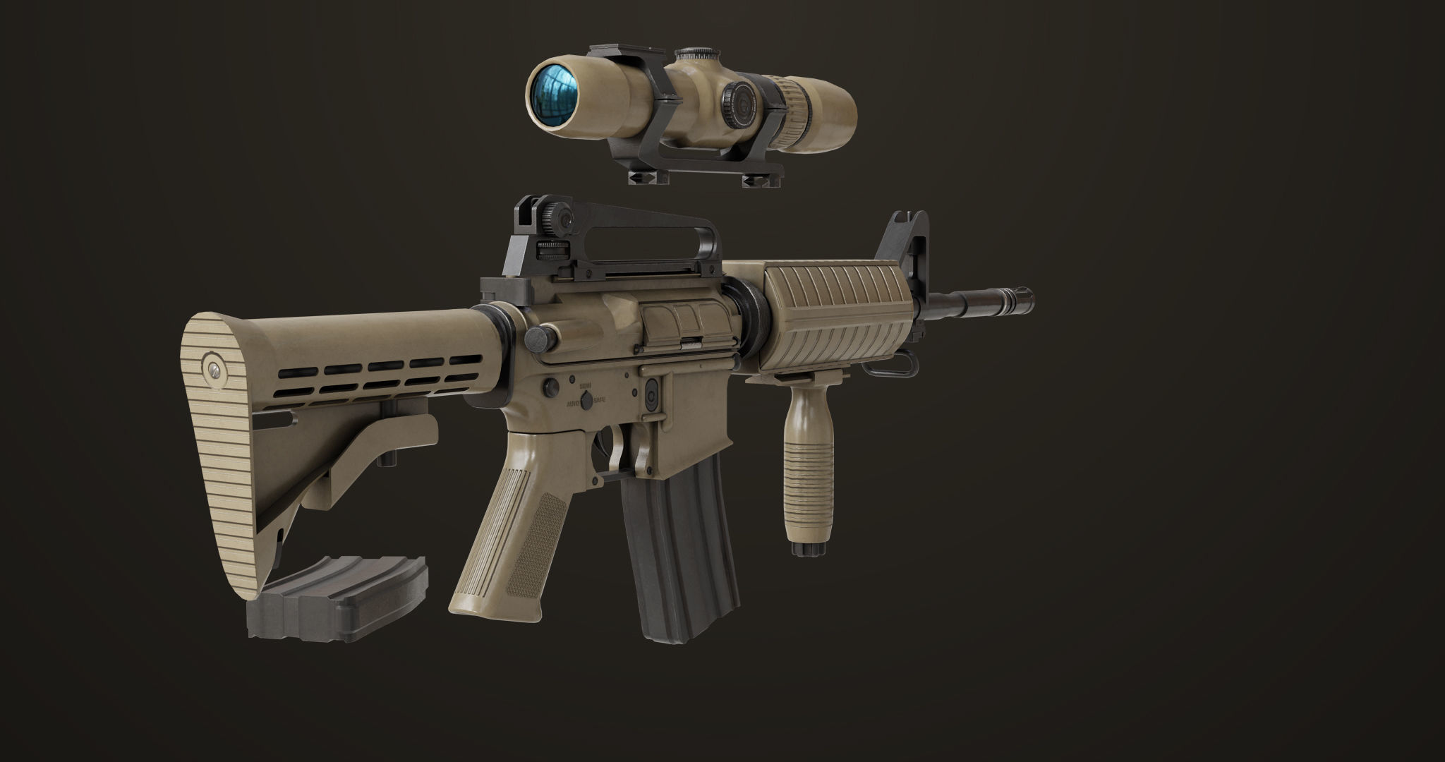 Machine Gun09 Brown All PBR unity UE Textures Low-poly 3D model_8