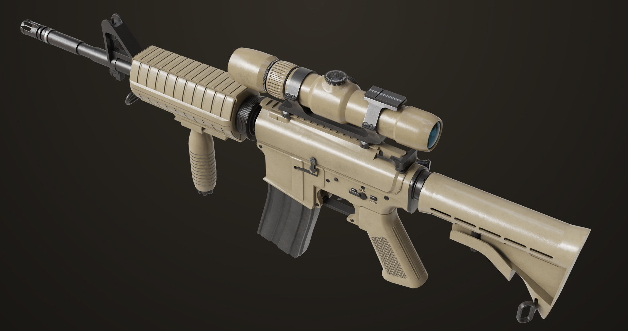 Machine Gun09 Brown All PBR unity UE Textures Low-poly 3D model_3