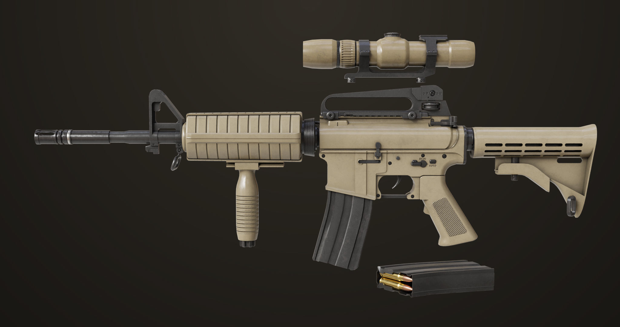 Machine Gun09 Brown All PBR unity UE Textures Low-poly 3D model_1