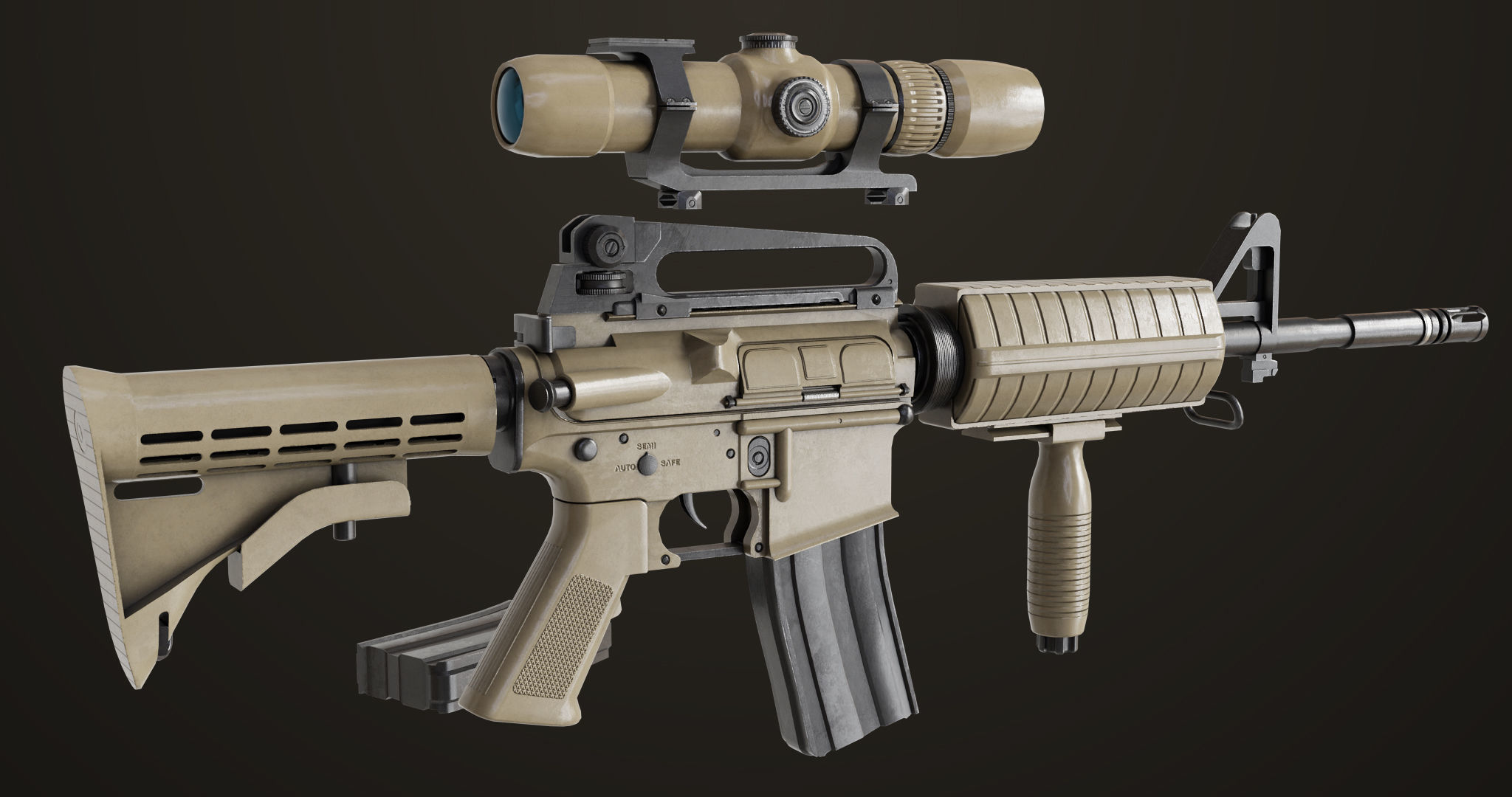 Machine Gun09 Brown All PBR unity UE Textures Low-poly 3D model_10