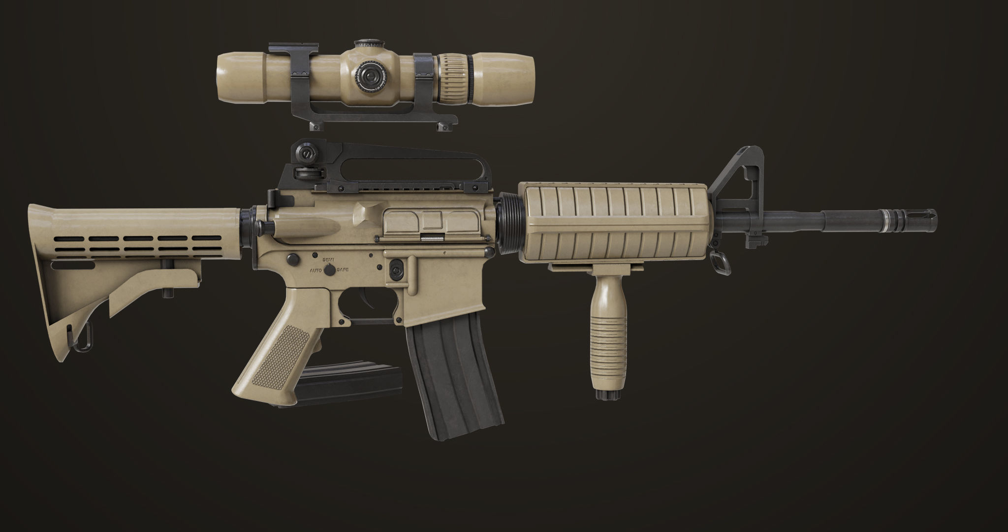 Machine Gun09 Brown All PBR unity UE Textures Low-poly 3D model_7