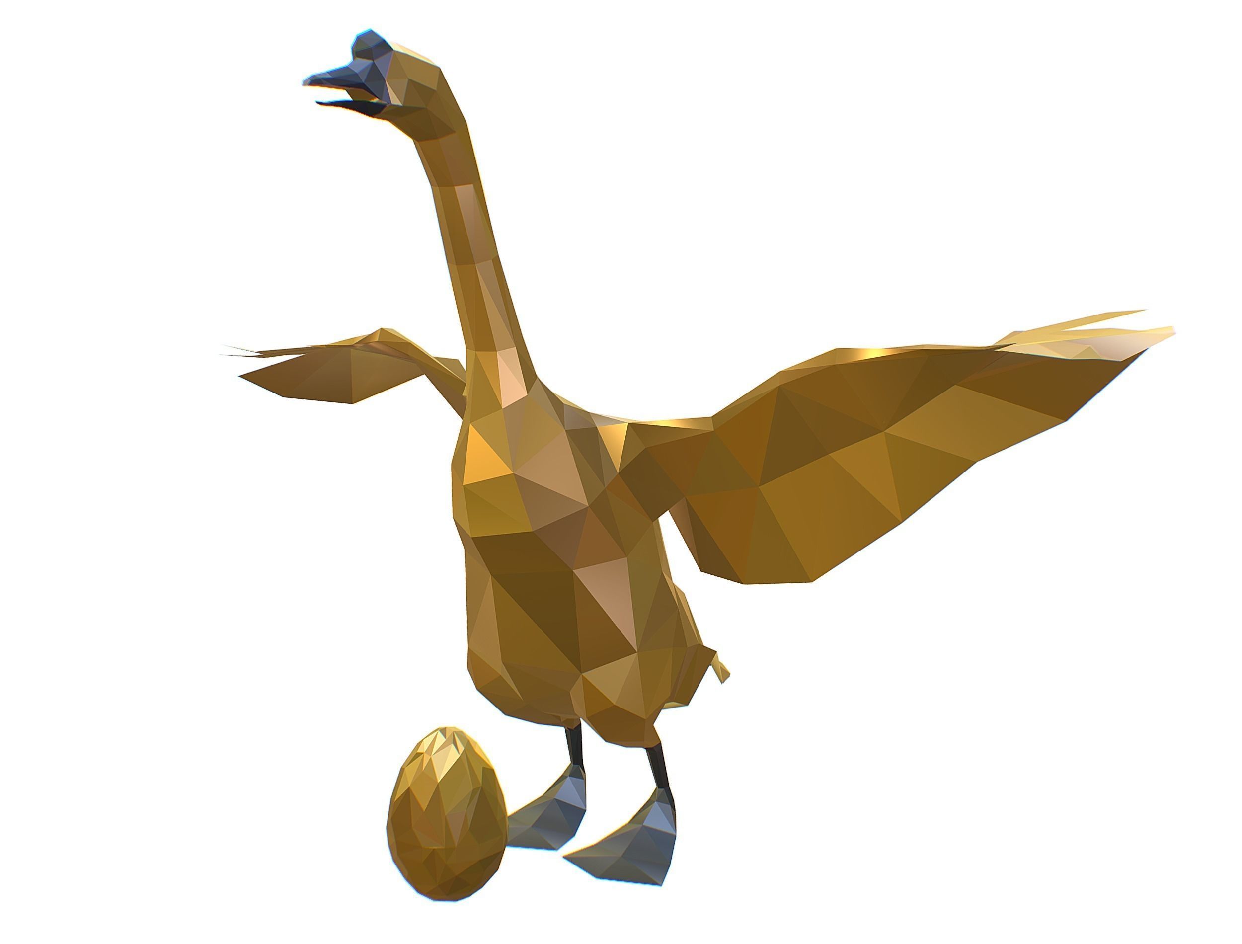 Animated Golden Goose Gold Egg Lowpoly Art Style Low-poly 3D model_13