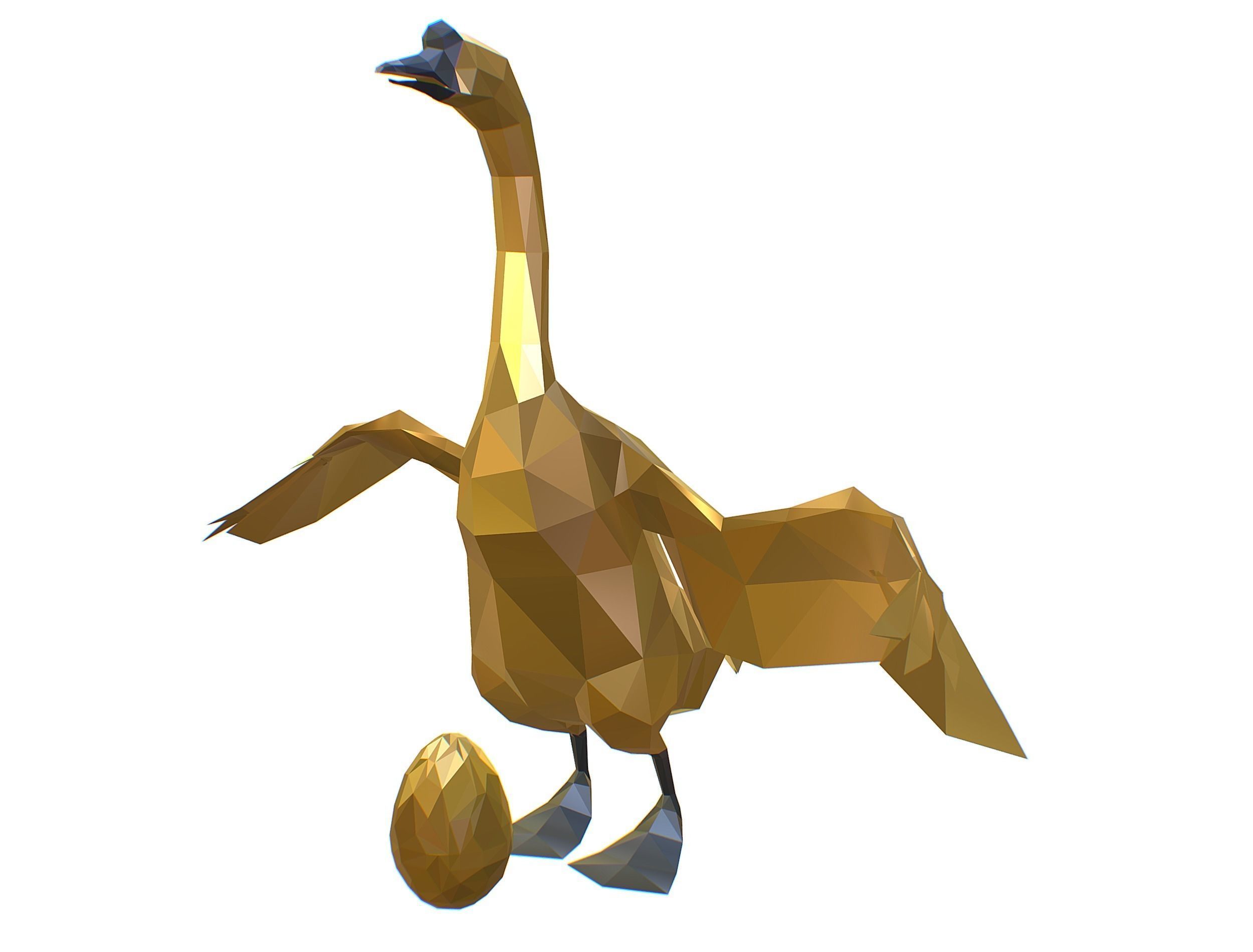 Animated Golden Goose Gold Egg Lowpoly Art Style Low-poly 3D model_4