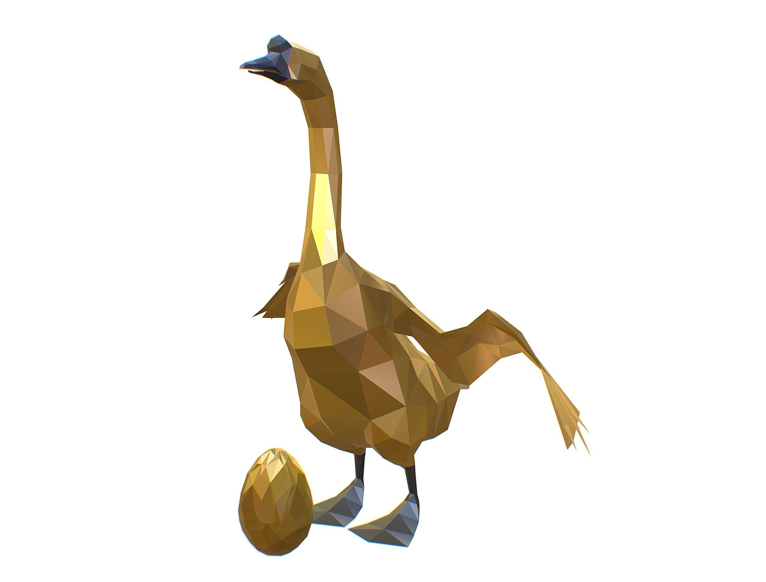 Animated Golden Goose Gold Egg Lowpoly Art Style Low-poly 3D model_2