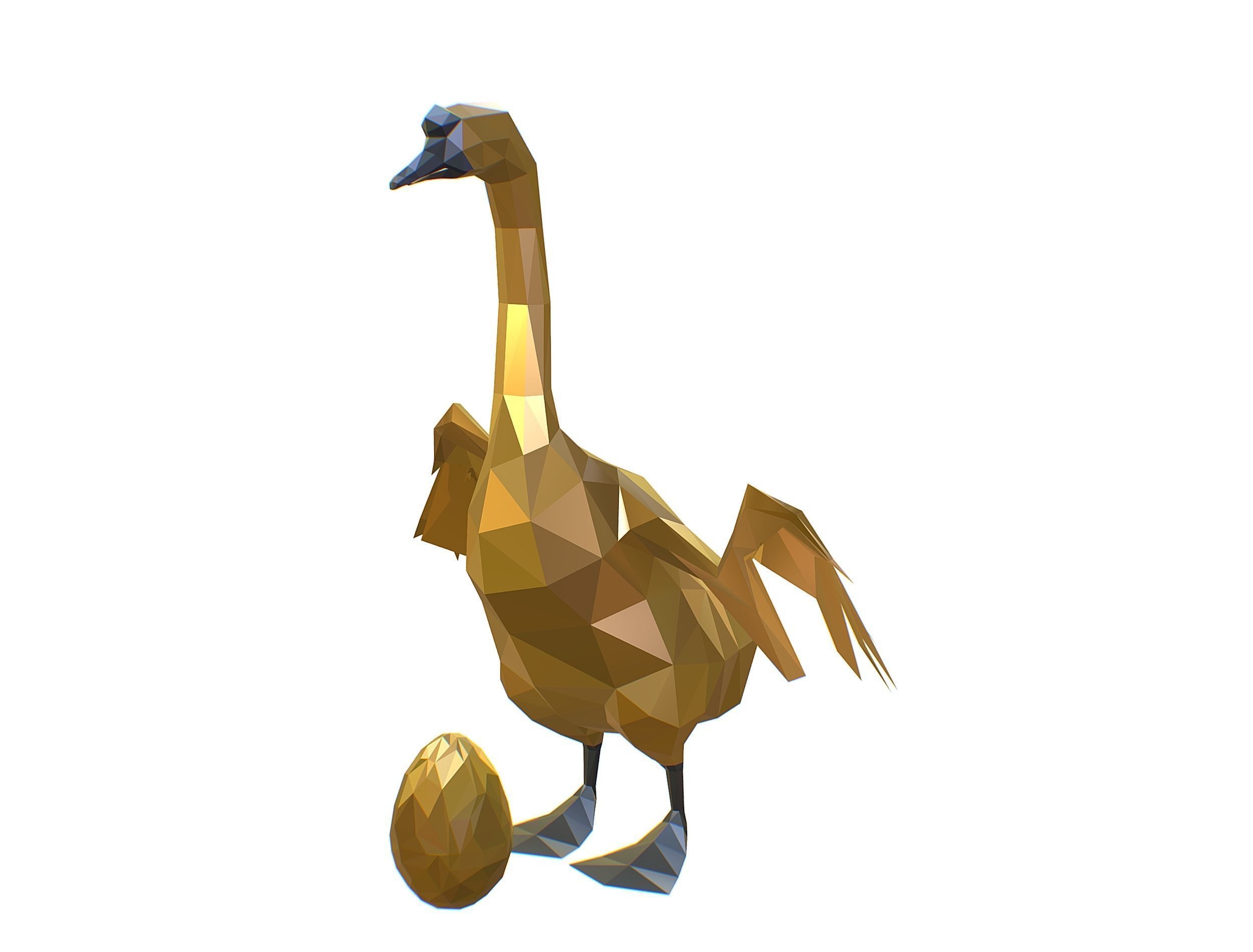 Animated Golden Goose Gold Egg Lowpoly Art Style Low-poly 3D model_21