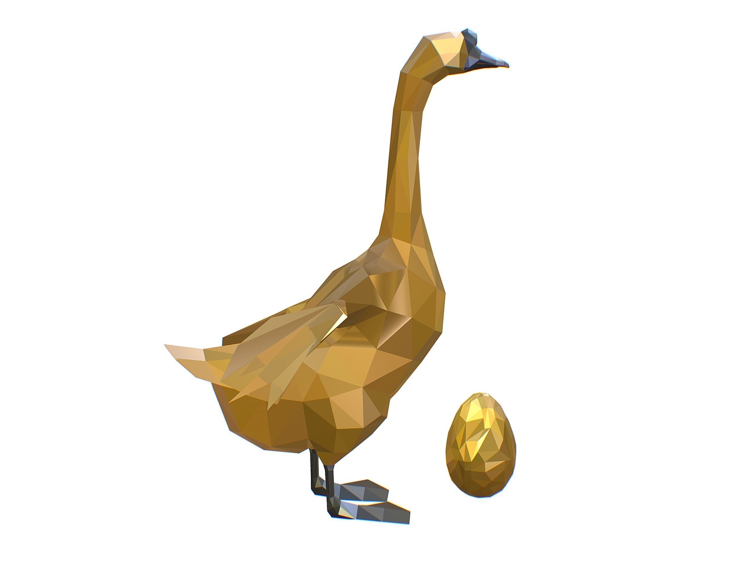 Animated Golden Goose Gold Egg Lowpoly Art Style Low-poly 3D model_30