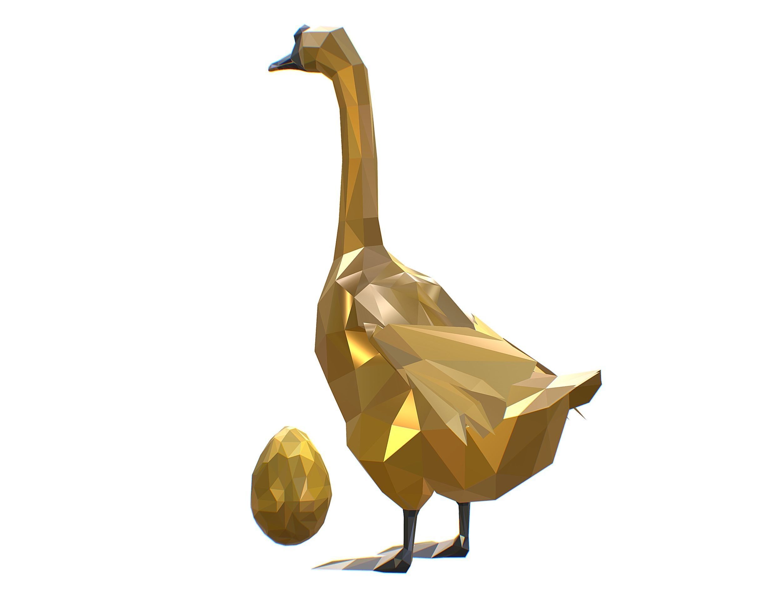 Animated Golden Goose Gold Egg Lowpoly Art Style Low-poly 3D model_35