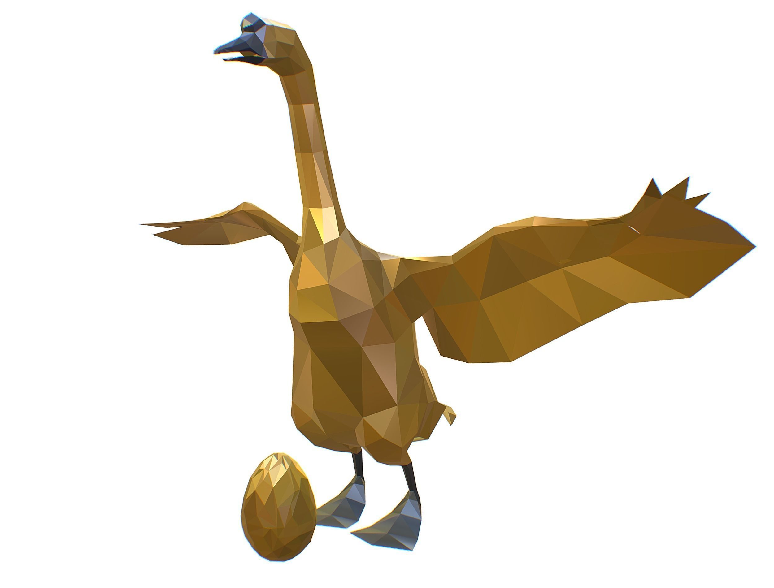 Animated Golden Goose Gold Egg Lowpoly Art Style Low-poly 3D model_6