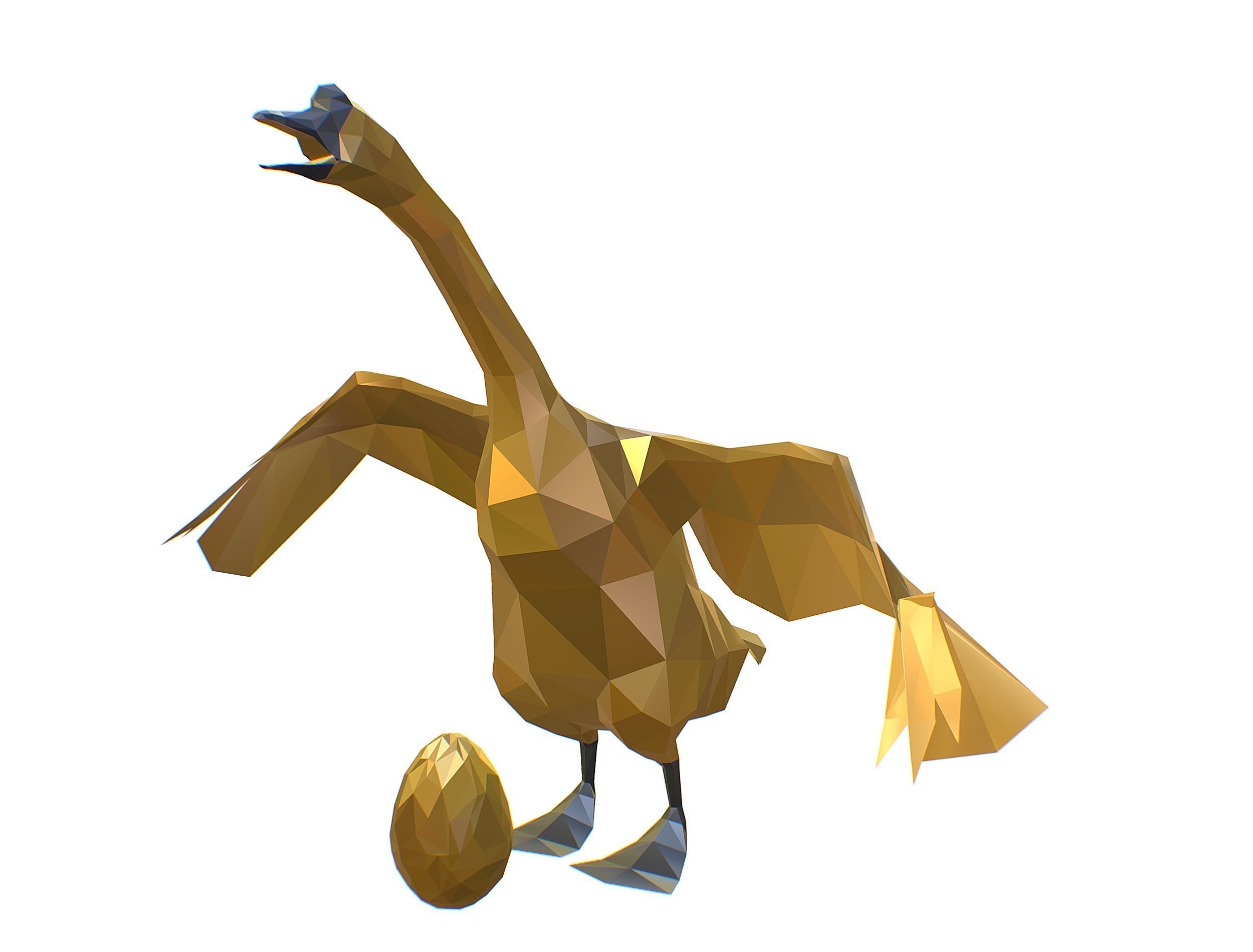 Animated Golden Goose Gold Egg Lowpoly Art Style Low-poly 3D model_9