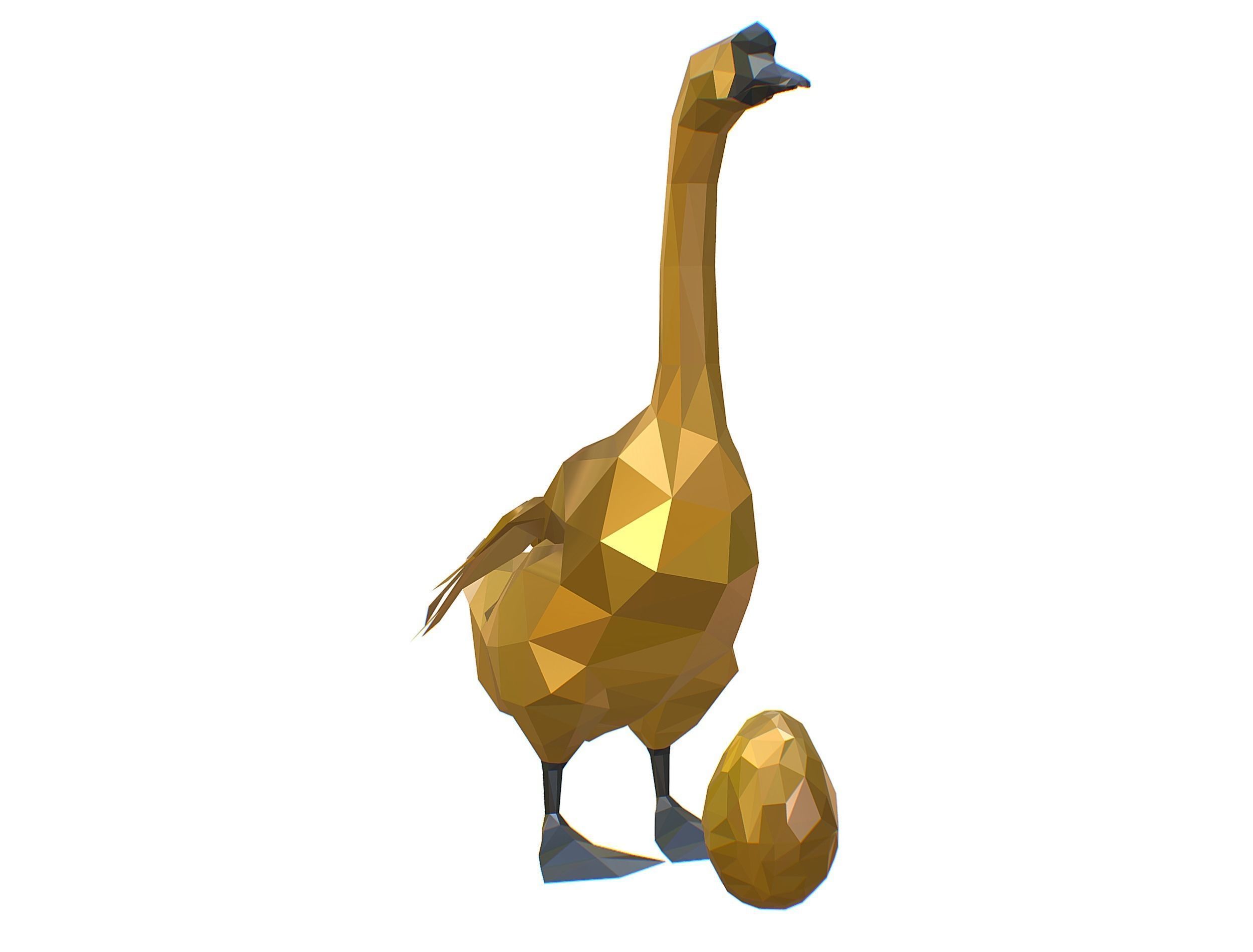 Animated Golden Goose Gold Egg Lowpoly Art Style Low-poly 3D model_27