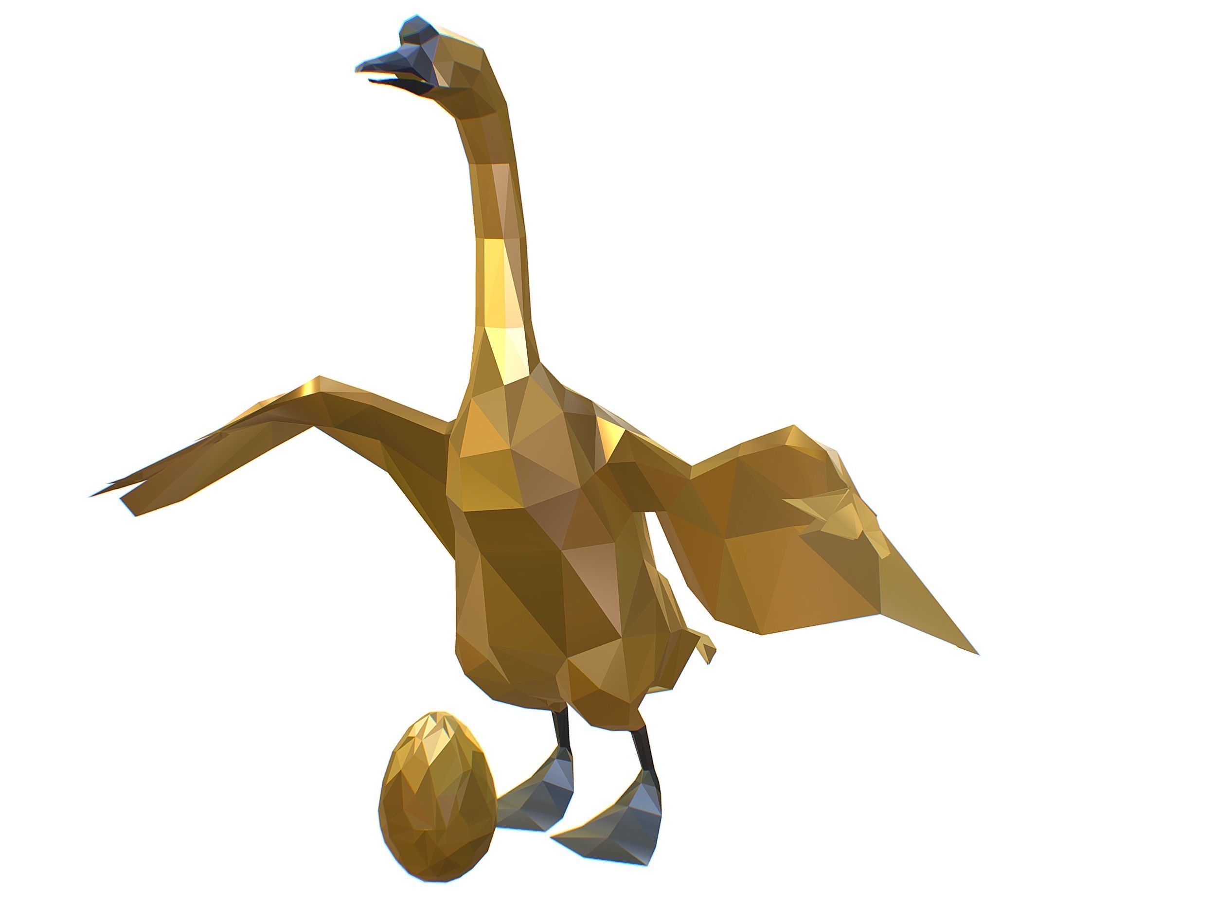 Animated Golden Goose Gold Egg Lowpoly Art Style Low-poly 3D model_5