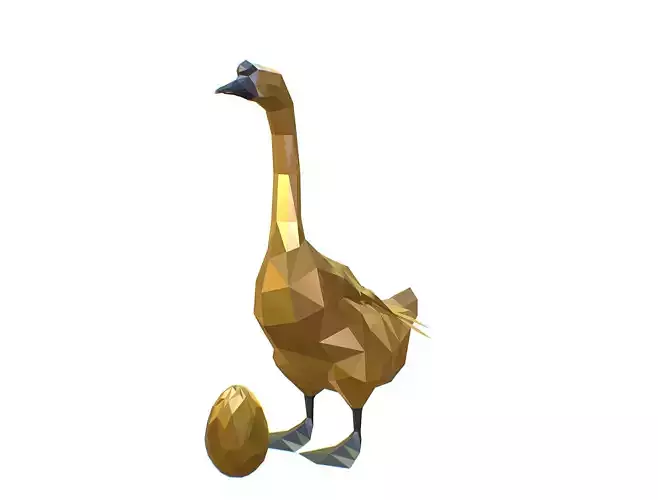Animated Golden Goose Gold Egg Lowpoly Art Style Low-poly 3D model