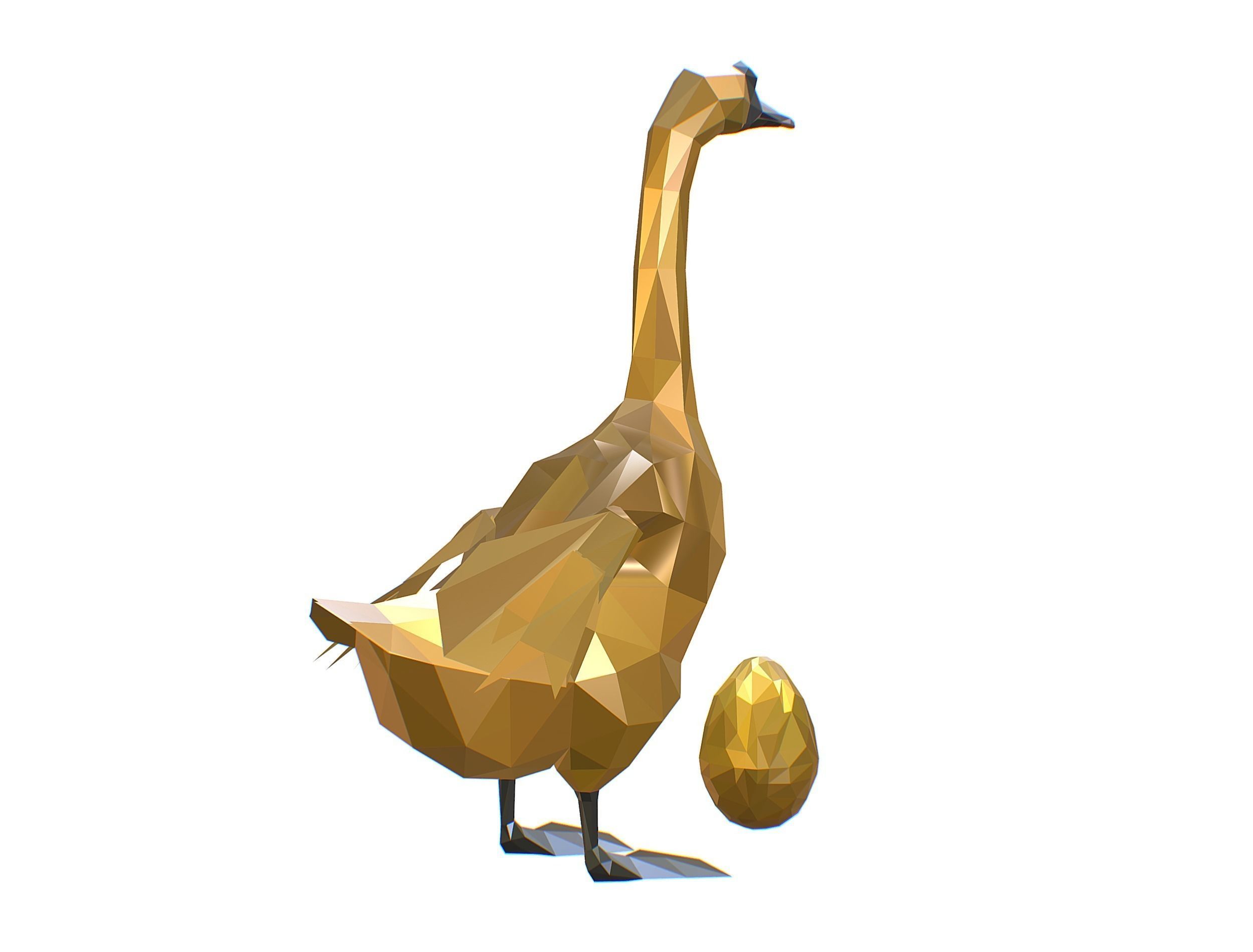 Animated Golden Goose Gold Egg Lowpoly Art Style Low-poly 3D model_31