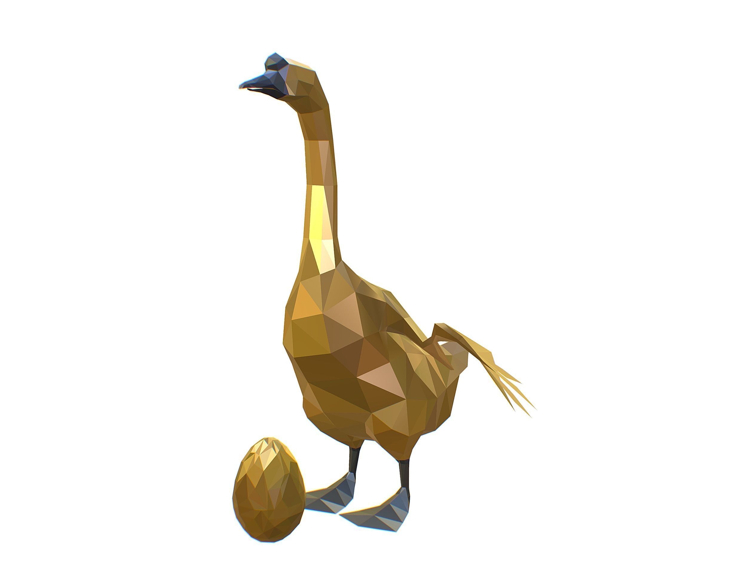 Animated Golden Goose Gold Egg Lowpoly Art Style Low-poly 3D model_1