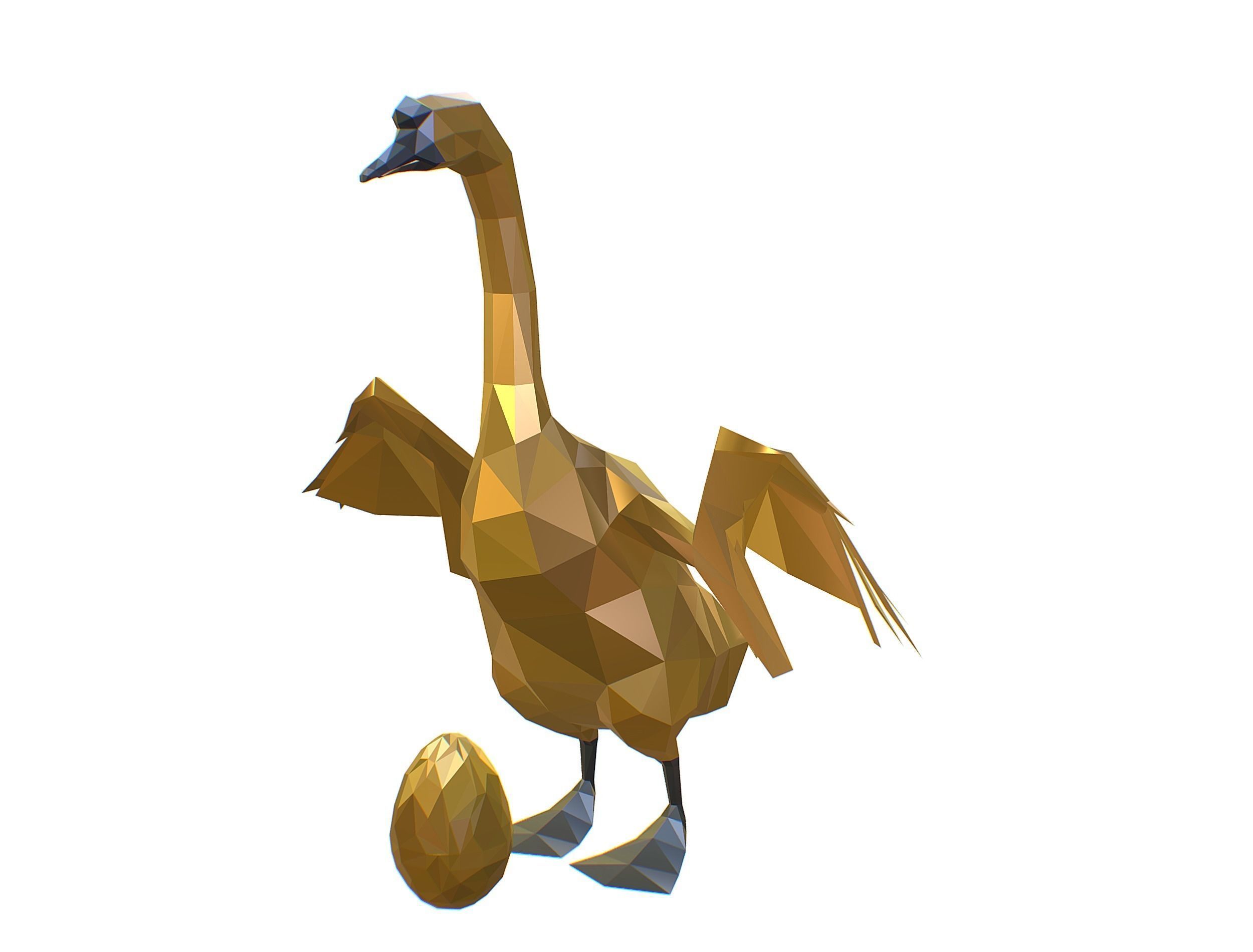 Animated Golden Goose Gold Egg Lowpoly Art Style Low-poly 3D model_20