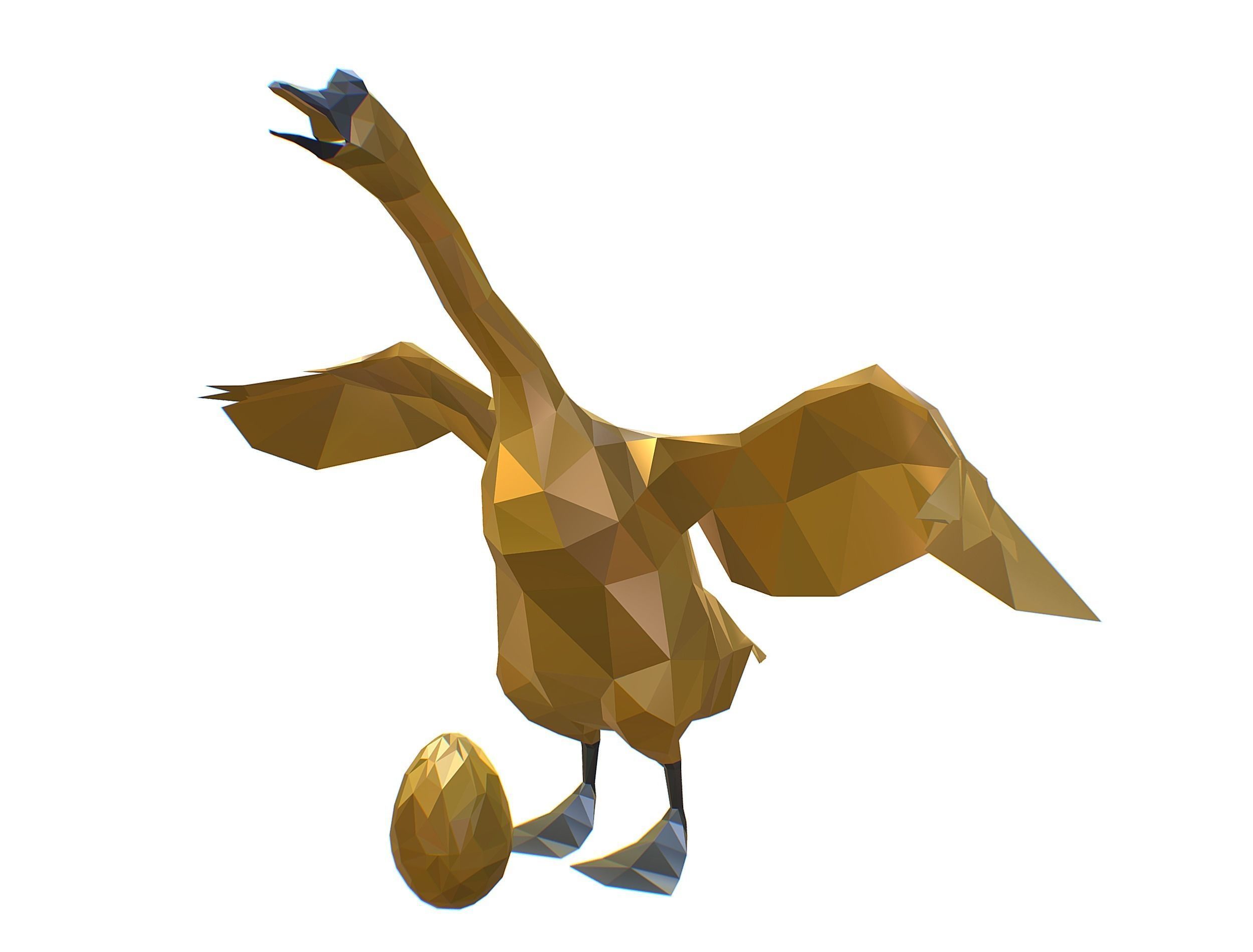 Animated Golden Goose Gold Egg Lowpoly Art Style Low-poly 3D model_16