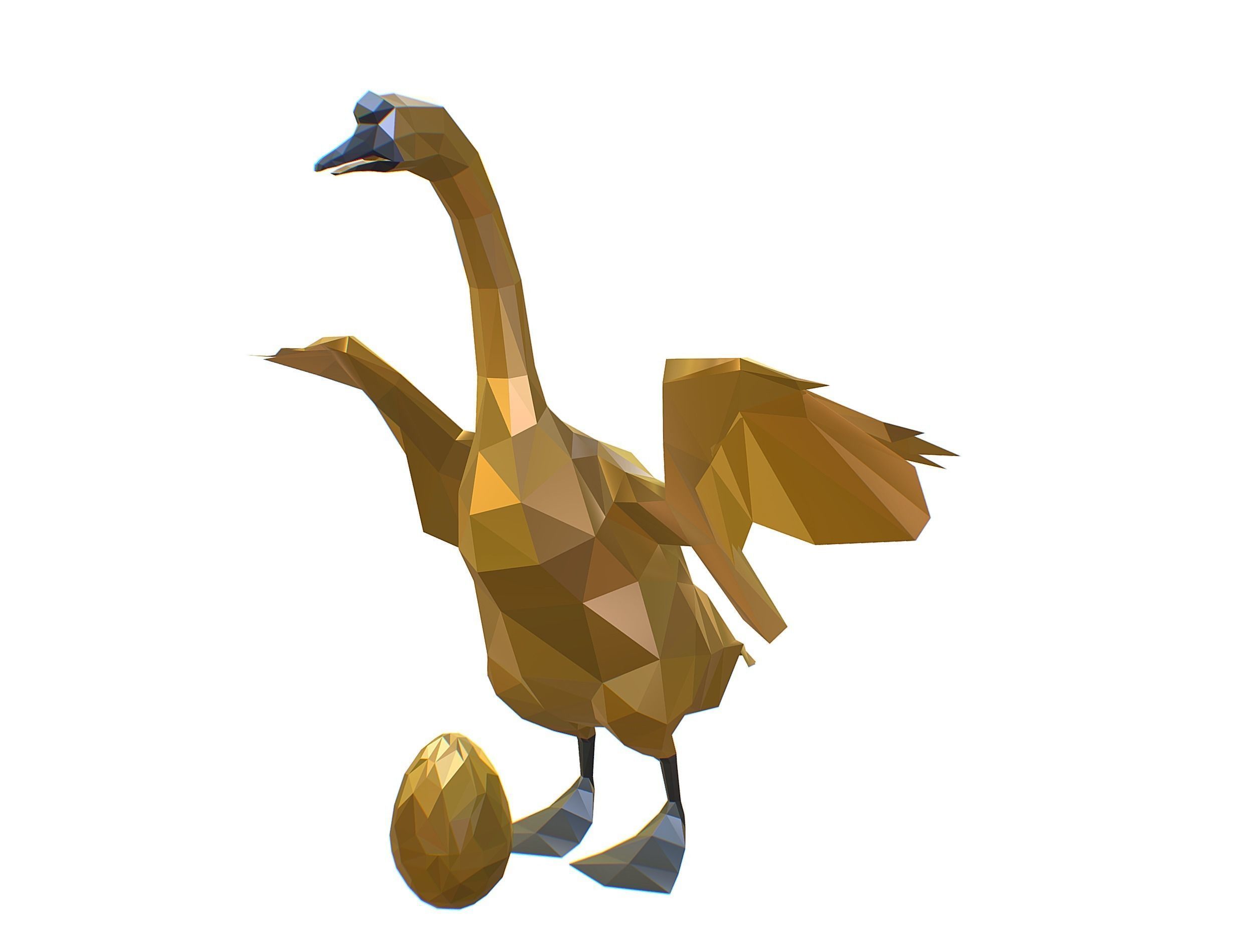 Animated Golden Goose Gold Egg Lowpoly Art Style Low-poly 3D model_19