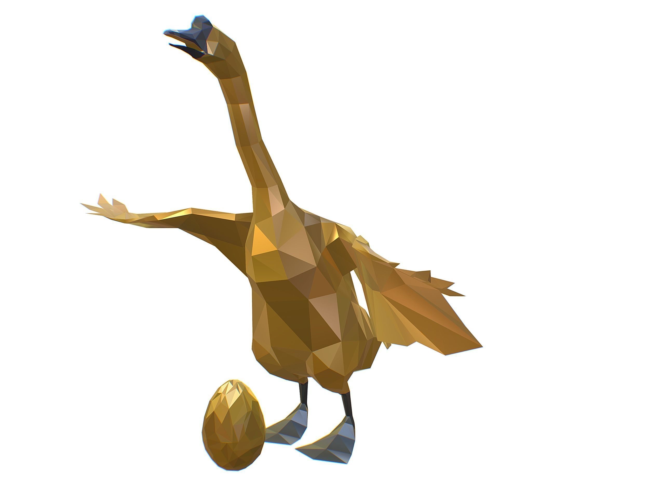 Animated Golden Goose Gold Egg Lowpoly Art Style Low-poly 3D model_14