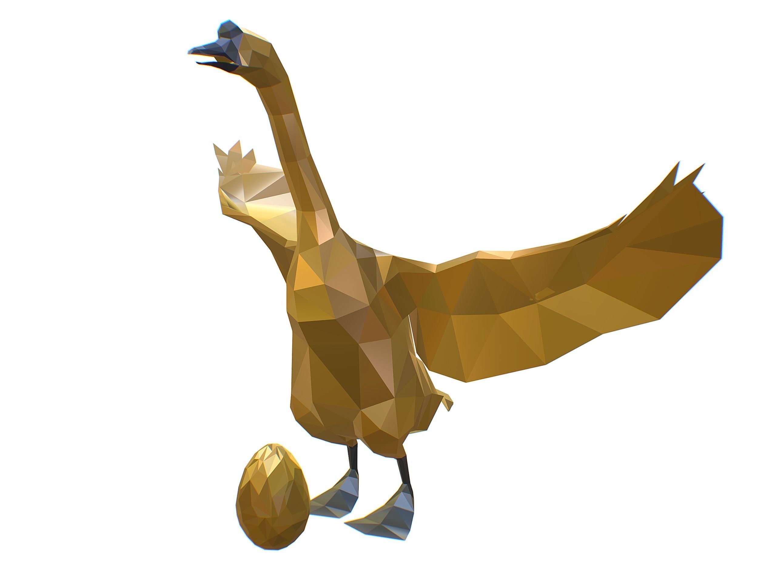 Animated Golden Goose Gold Egg Lowpoly Art Style Low-poly 3D model_7