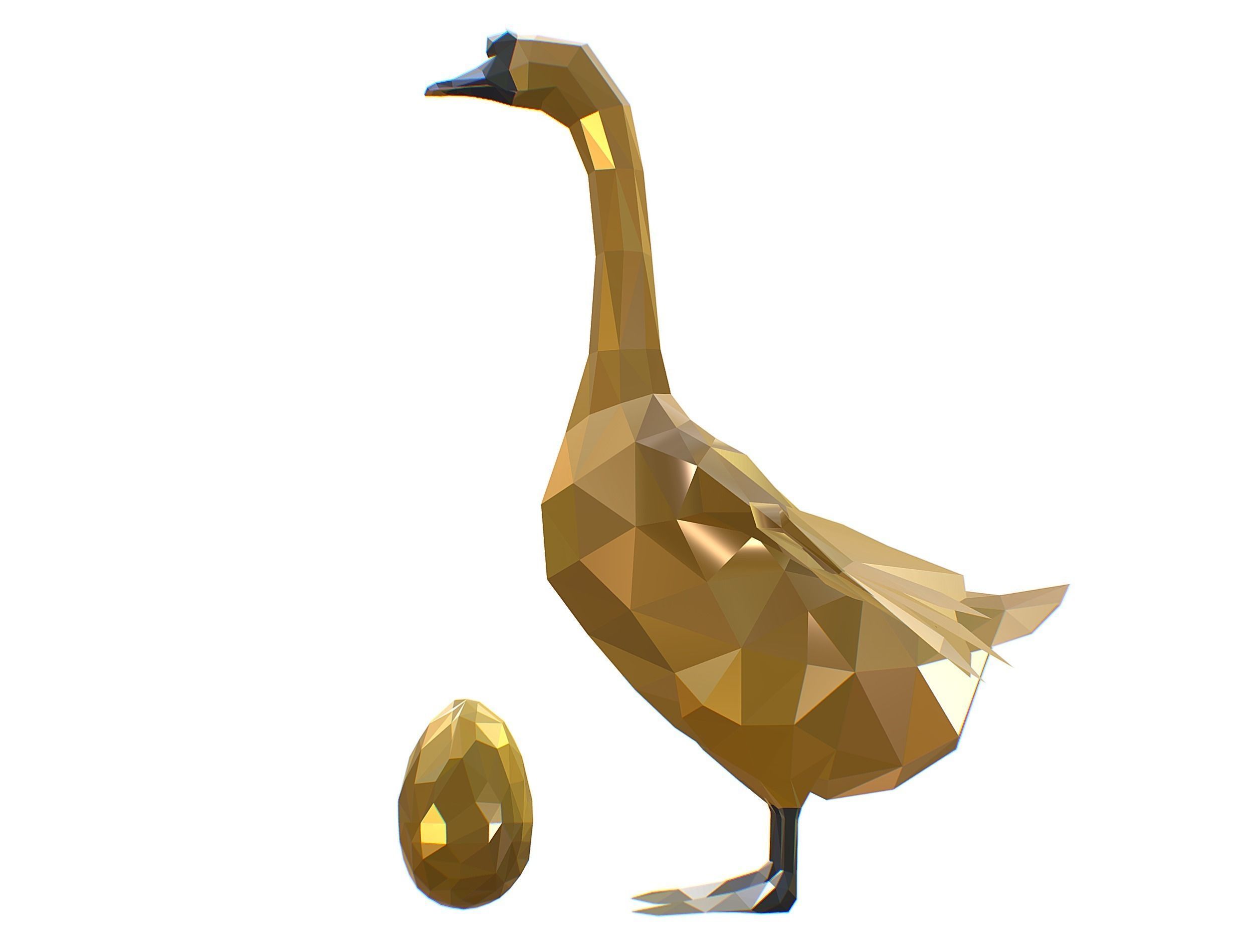 Animated Golden Goose Gold Egg Lowpoly Art Style Low-poly 3D model_37