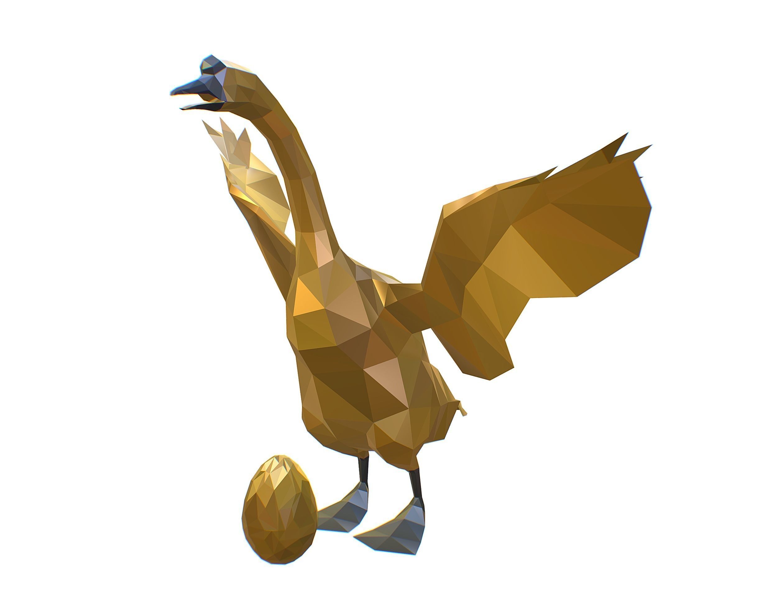 Animated Golden Goose Gold Egg Lowpoly Art Style Low-poly 3D model_18